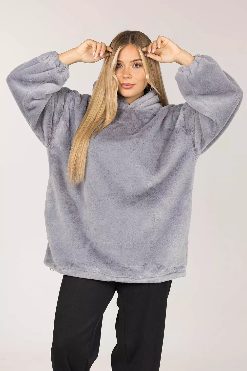 Grey fur hoodie 2