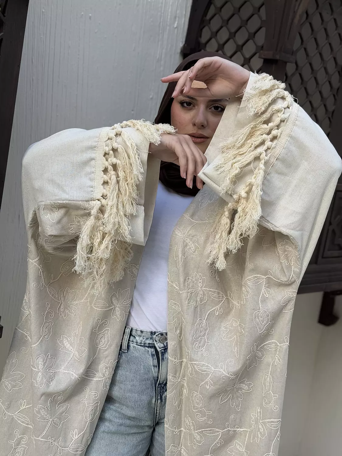 Embroidered Beige Kaftan 1