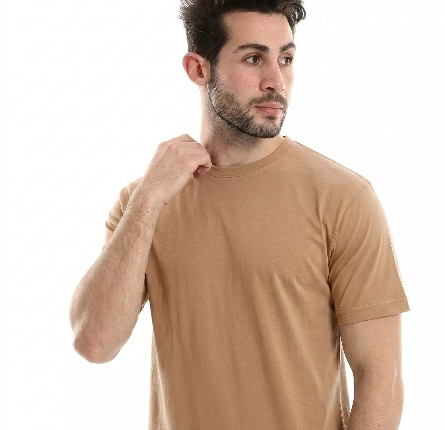 تي شيرت قطن سادة - 4018- بني غامق  hover image