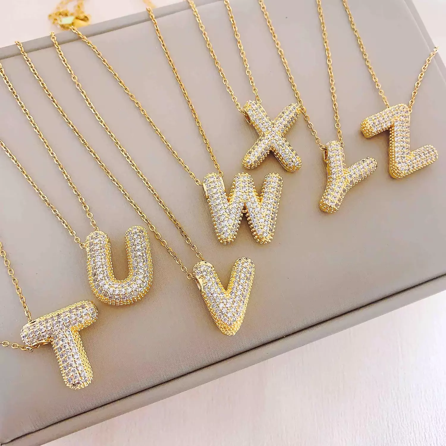 Cubic zirconia balloon letter necklace 2