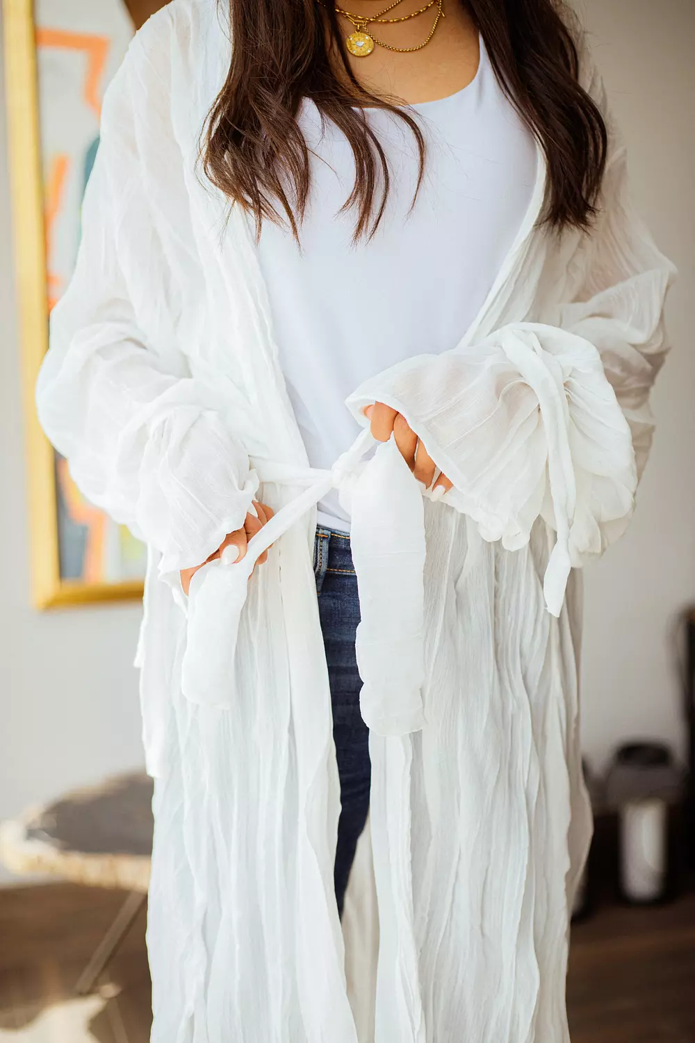White crushed kimono hover image