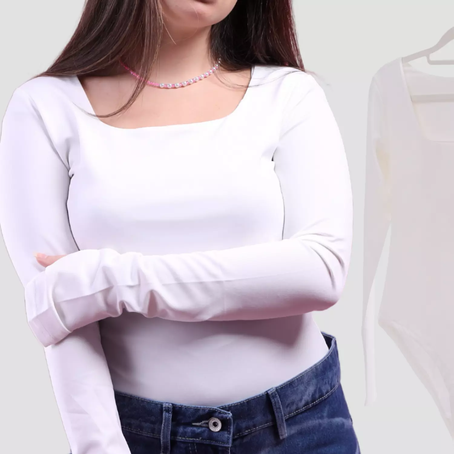 094  Bodysuit Square Neck With Finger Hole 2