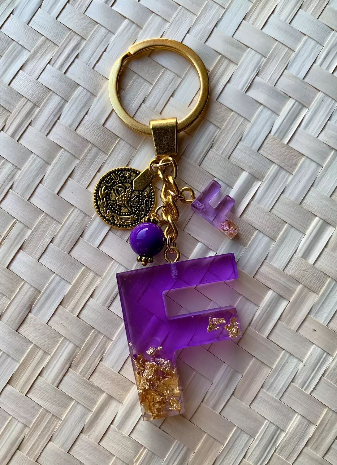 Resin Letters Keychain ( Purple & Gold ) "By Order" 5