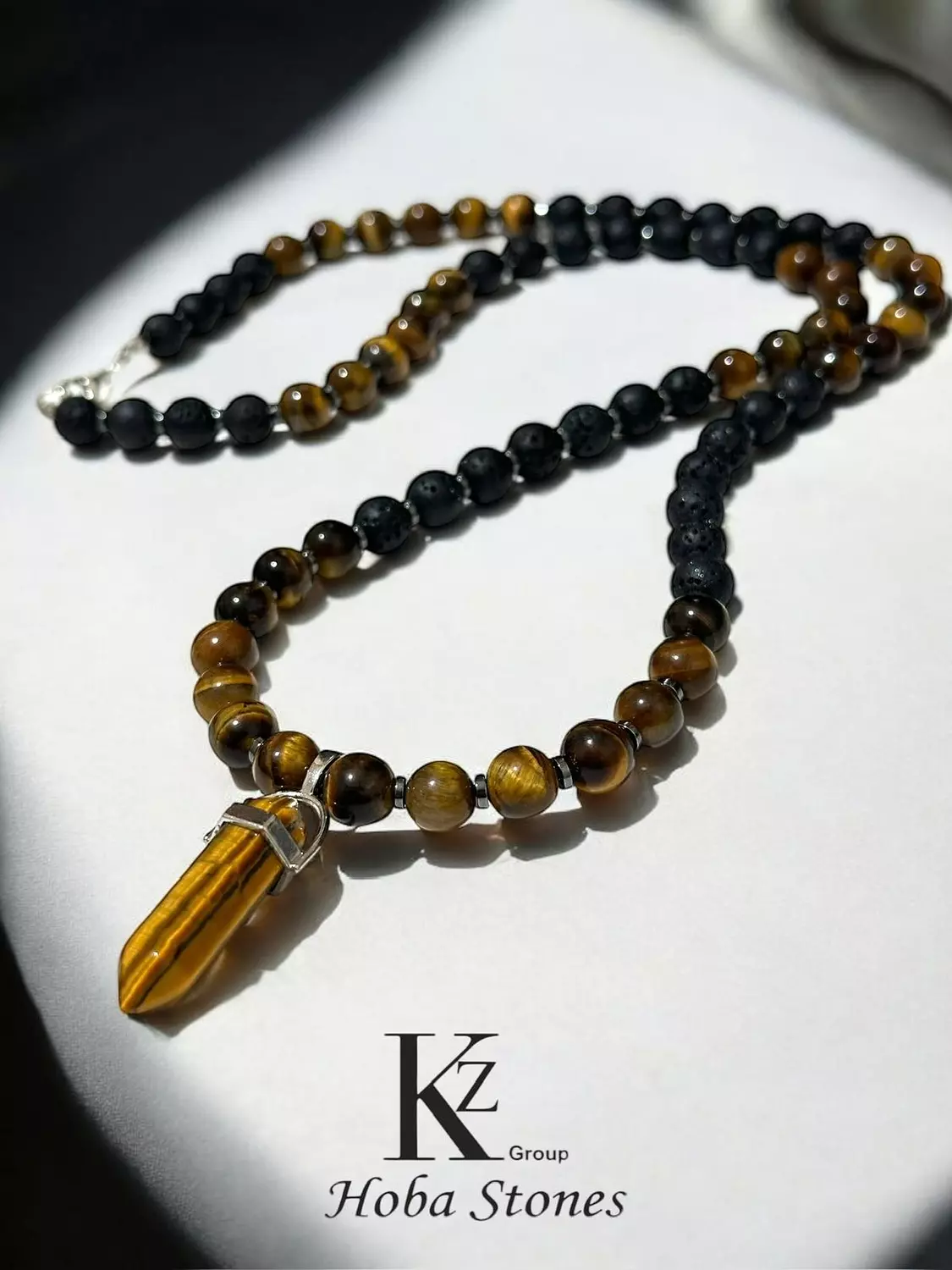 Tiger eye with Lava necklace and tiger eye pendant hover image
