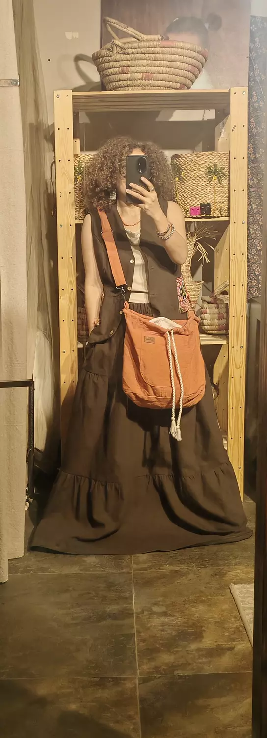Boho Brown gabardin tiered skirt 5