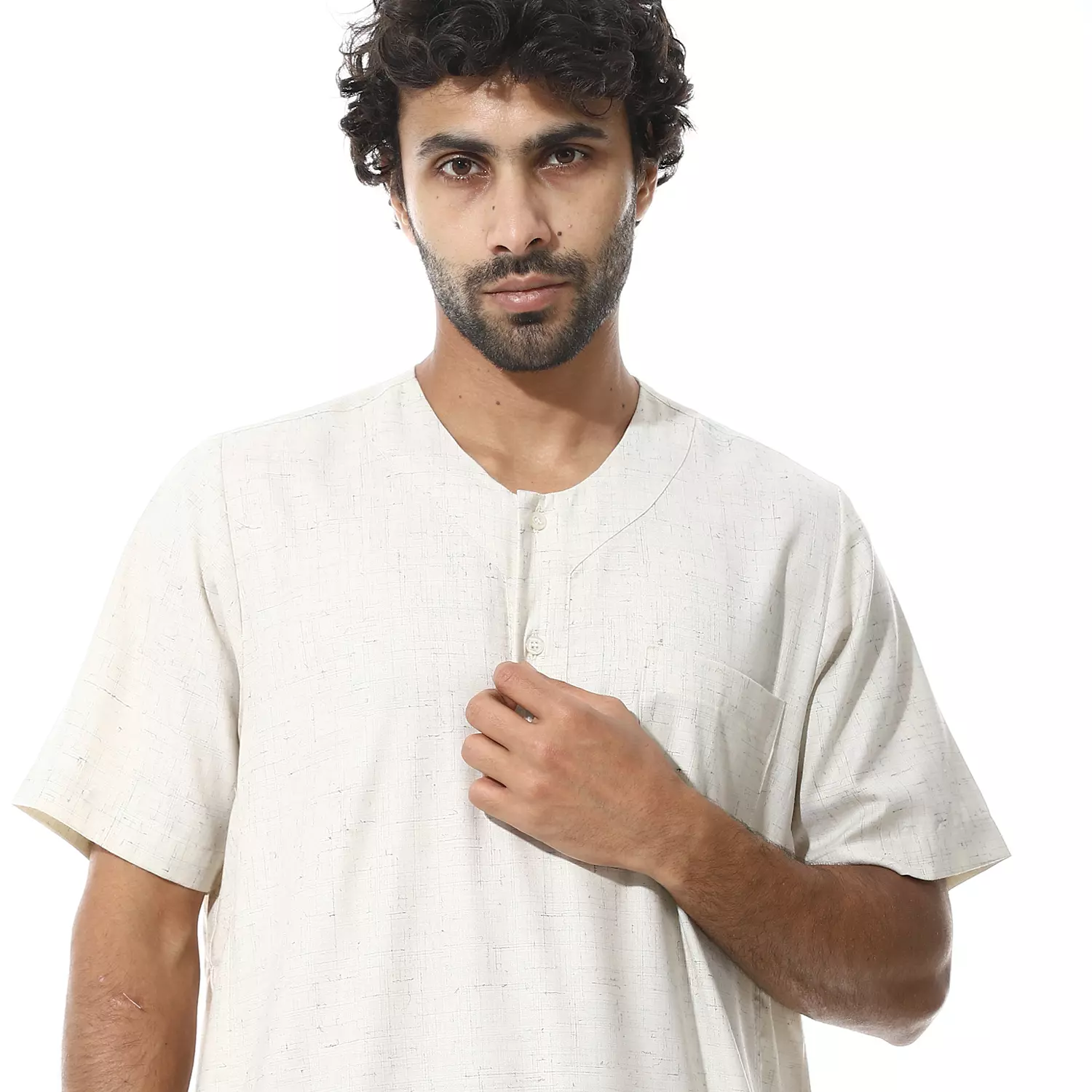 Men Galabeya Short Sleeves - Linen - 2265 - Off White 3