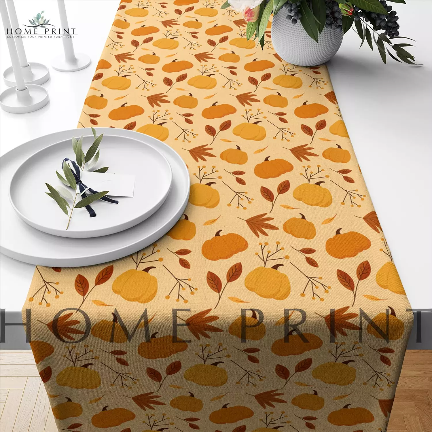 Autumn Runner - Pumpkin and Tree Leaves - Multi Colors Design  image