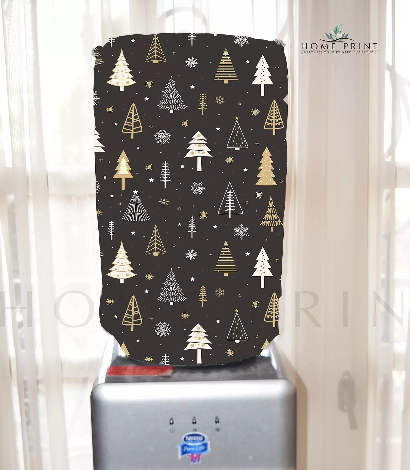 Water bottle cover - Different Shapes of Christmas Trees - Black background  image