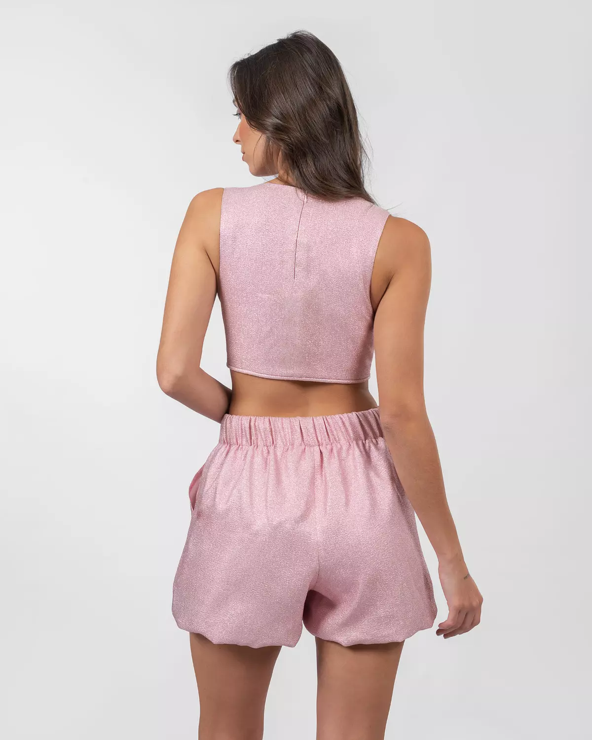 Shimmery Pink Cut-Out Romper  4