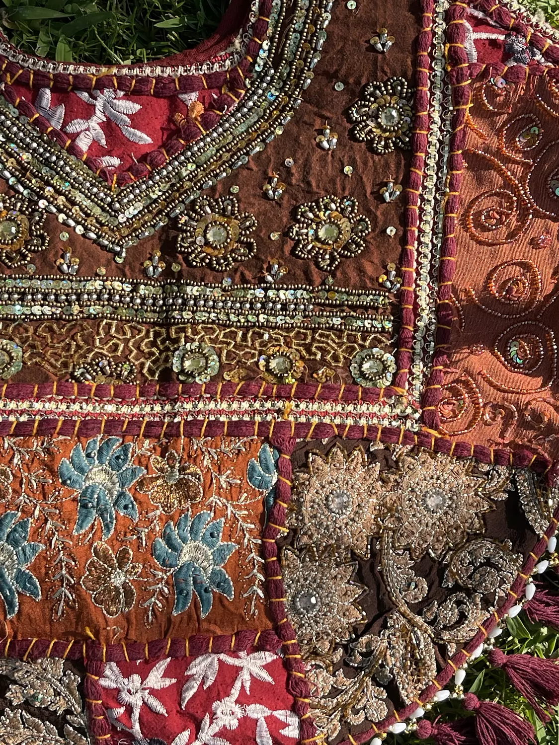 Circular Indian boho bag - Burgundy Double face  2