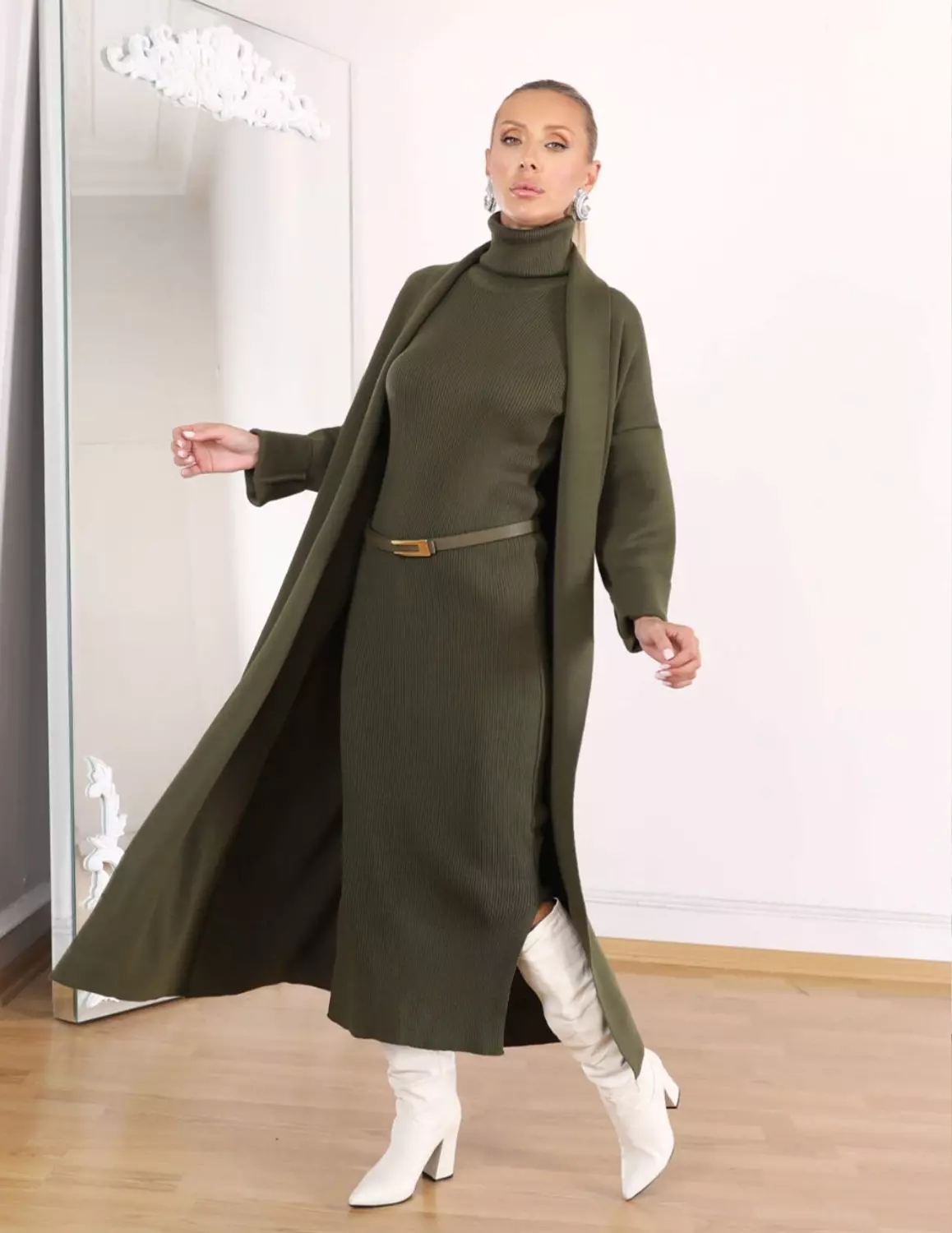 Olive Triko Dress And Cardigan (Set of 2 pieces) 3