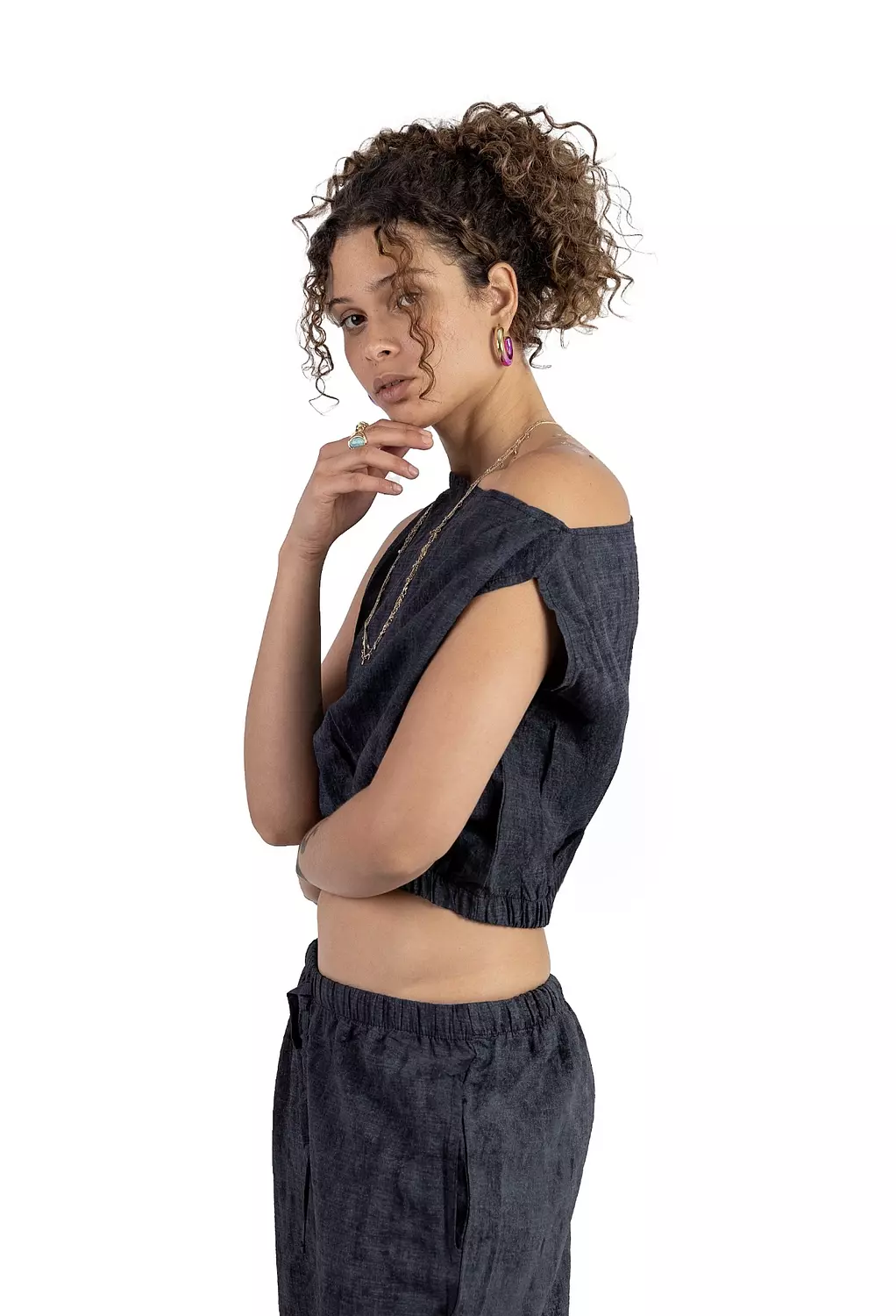 Charcoal Blue Off-shoulder set    2
