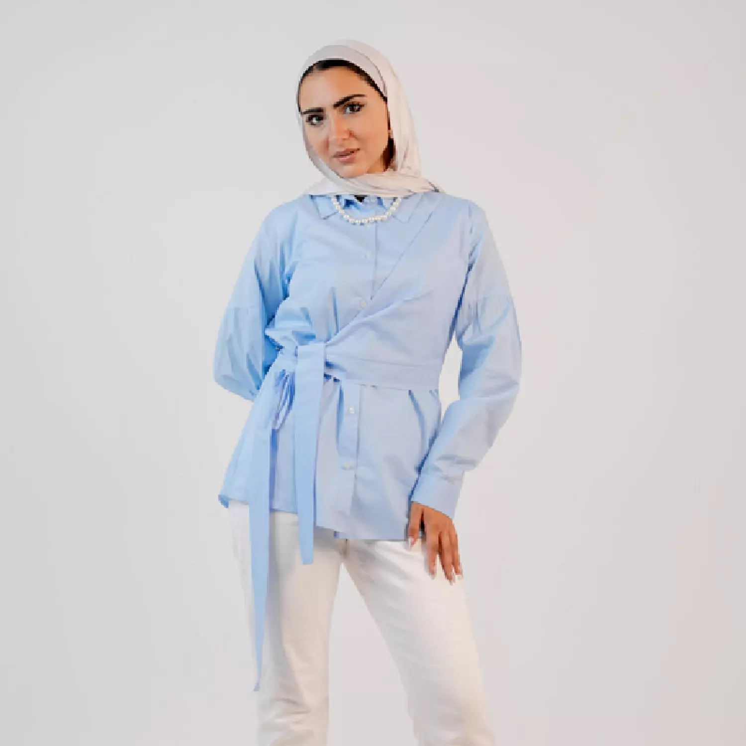 Wrapped shirt popline - baby blue image