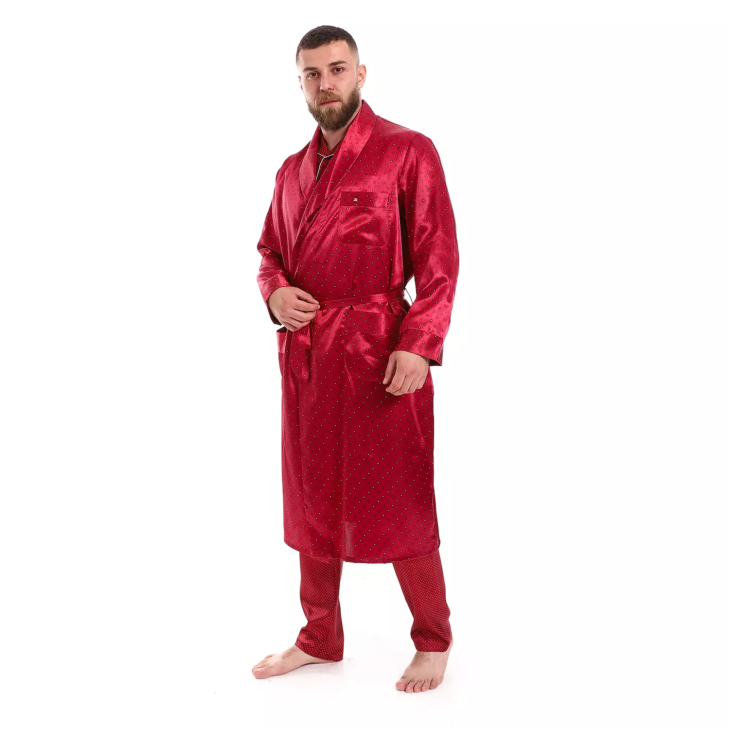 Men Satin Robe Red Dot - Maroon | ShortoEg