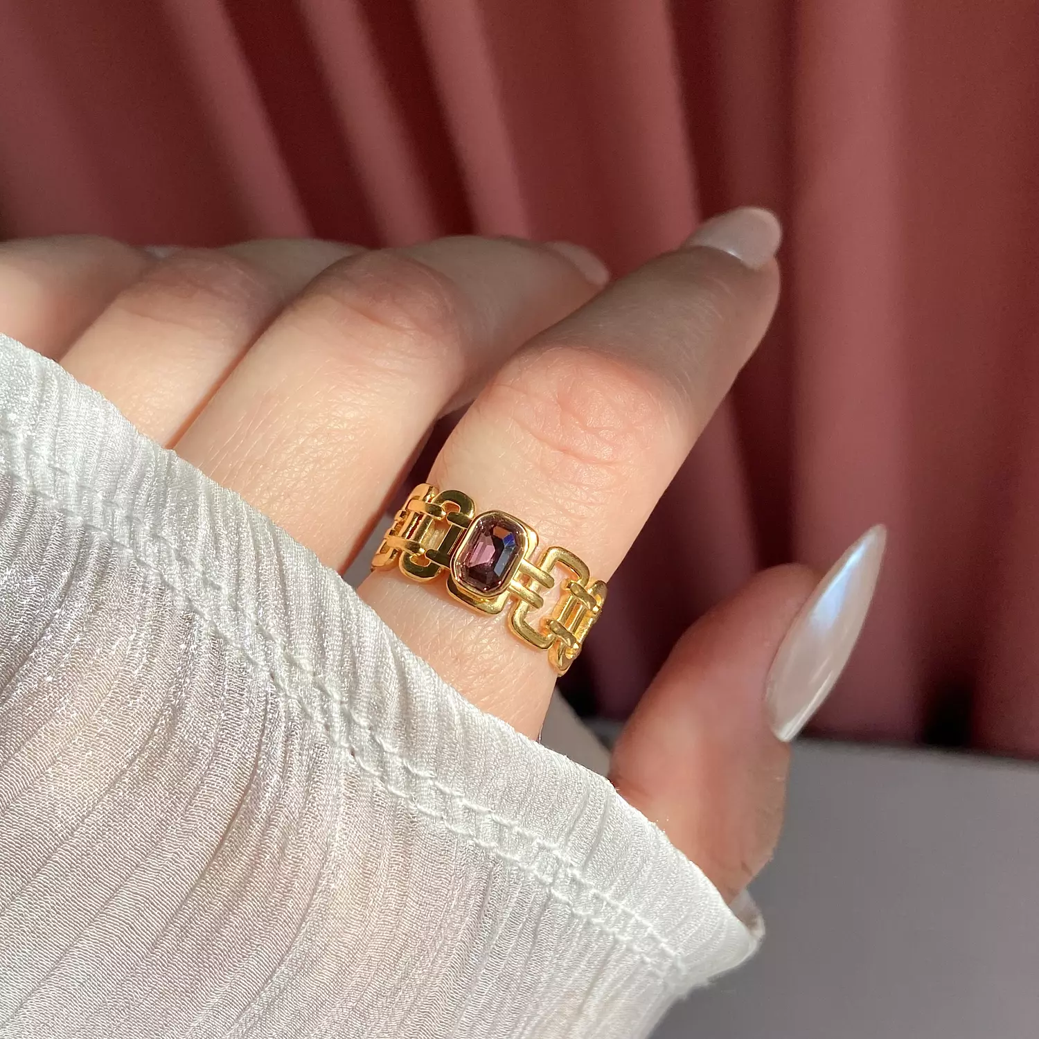 Purple Stone Chain-Link stainless steel Ring💜 1