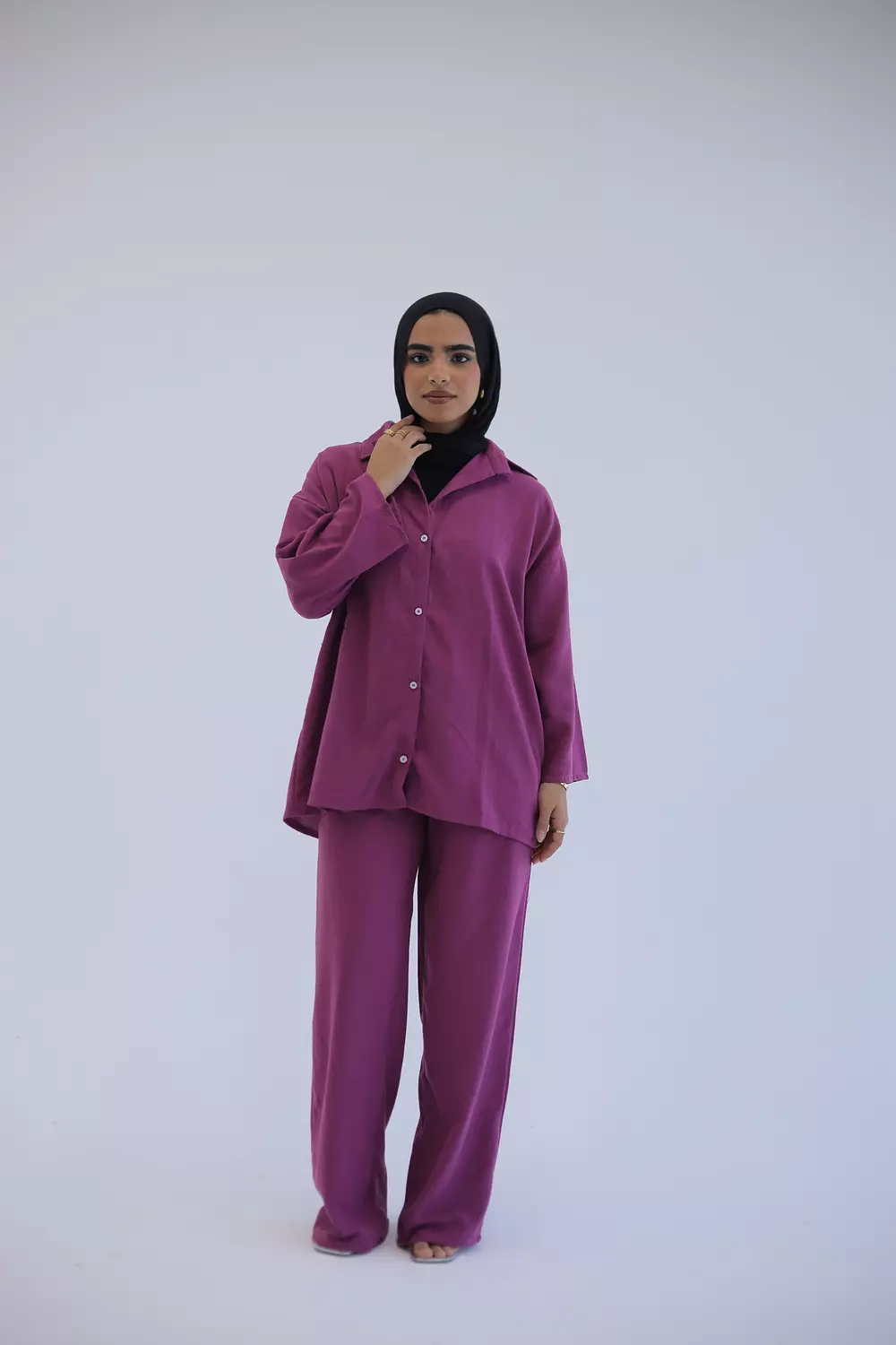 Purple linen suit image