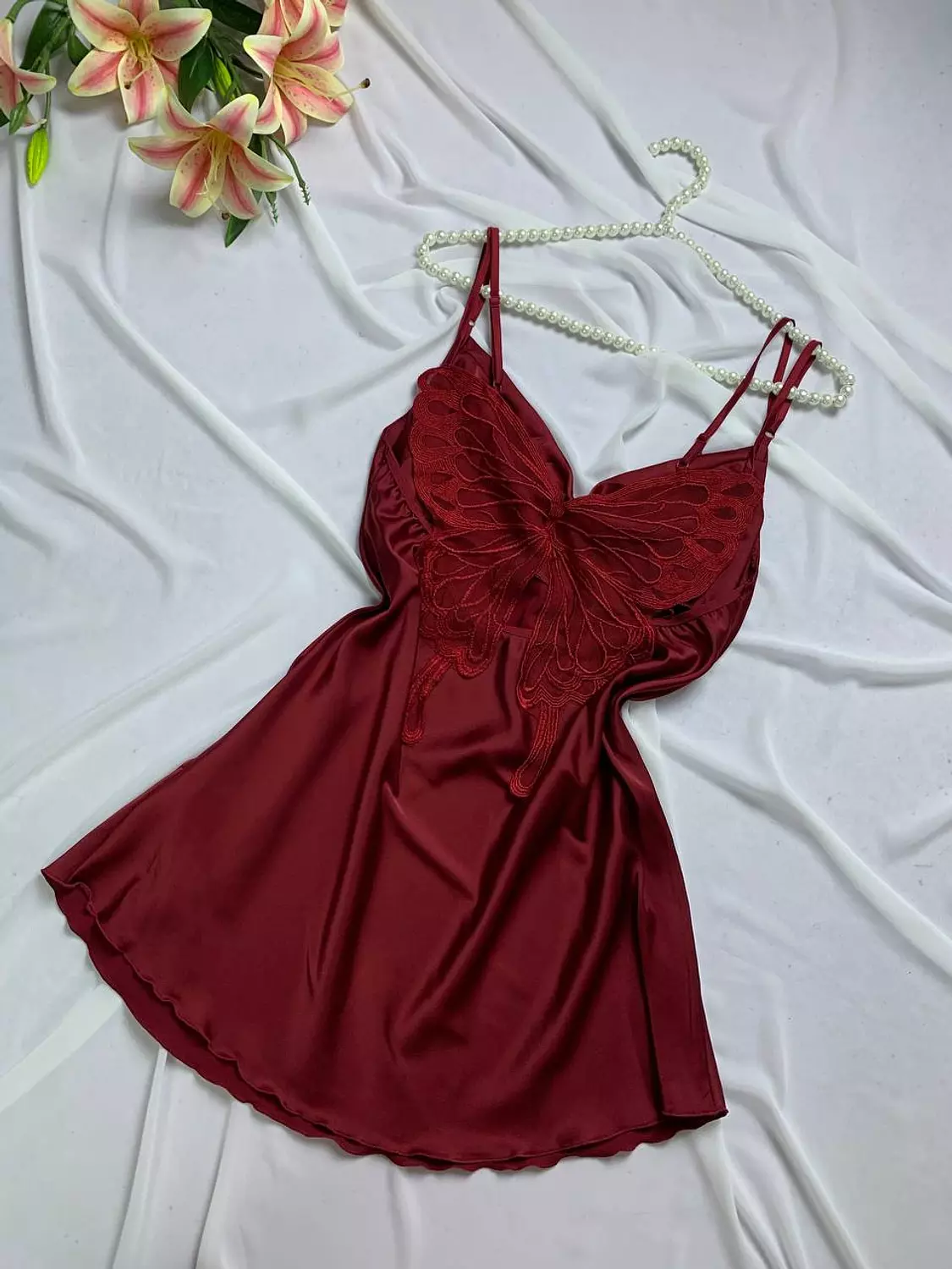 Silky satin babydoll with back butterfly 2