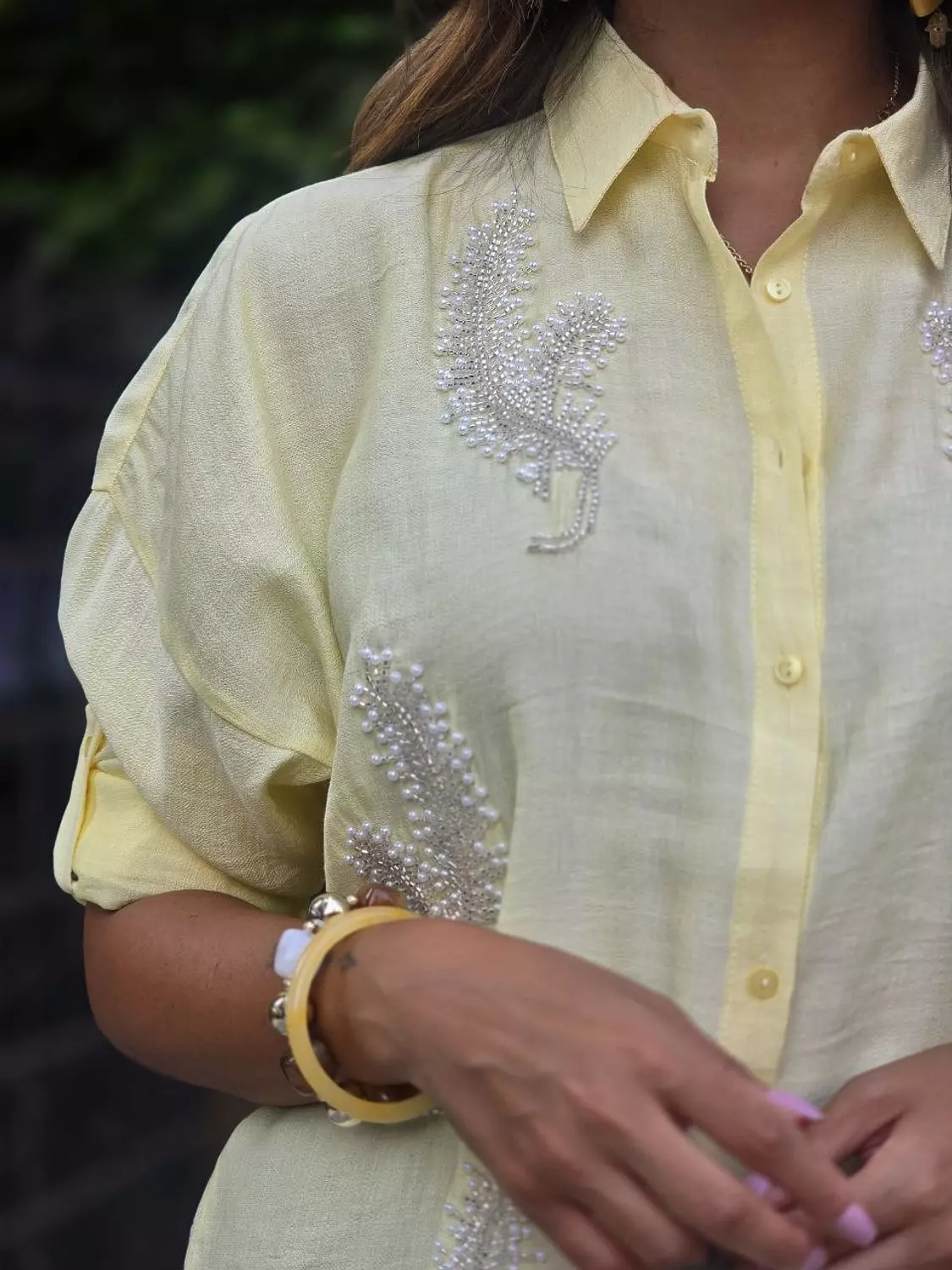 Yellow leaflets embroidered shirt image