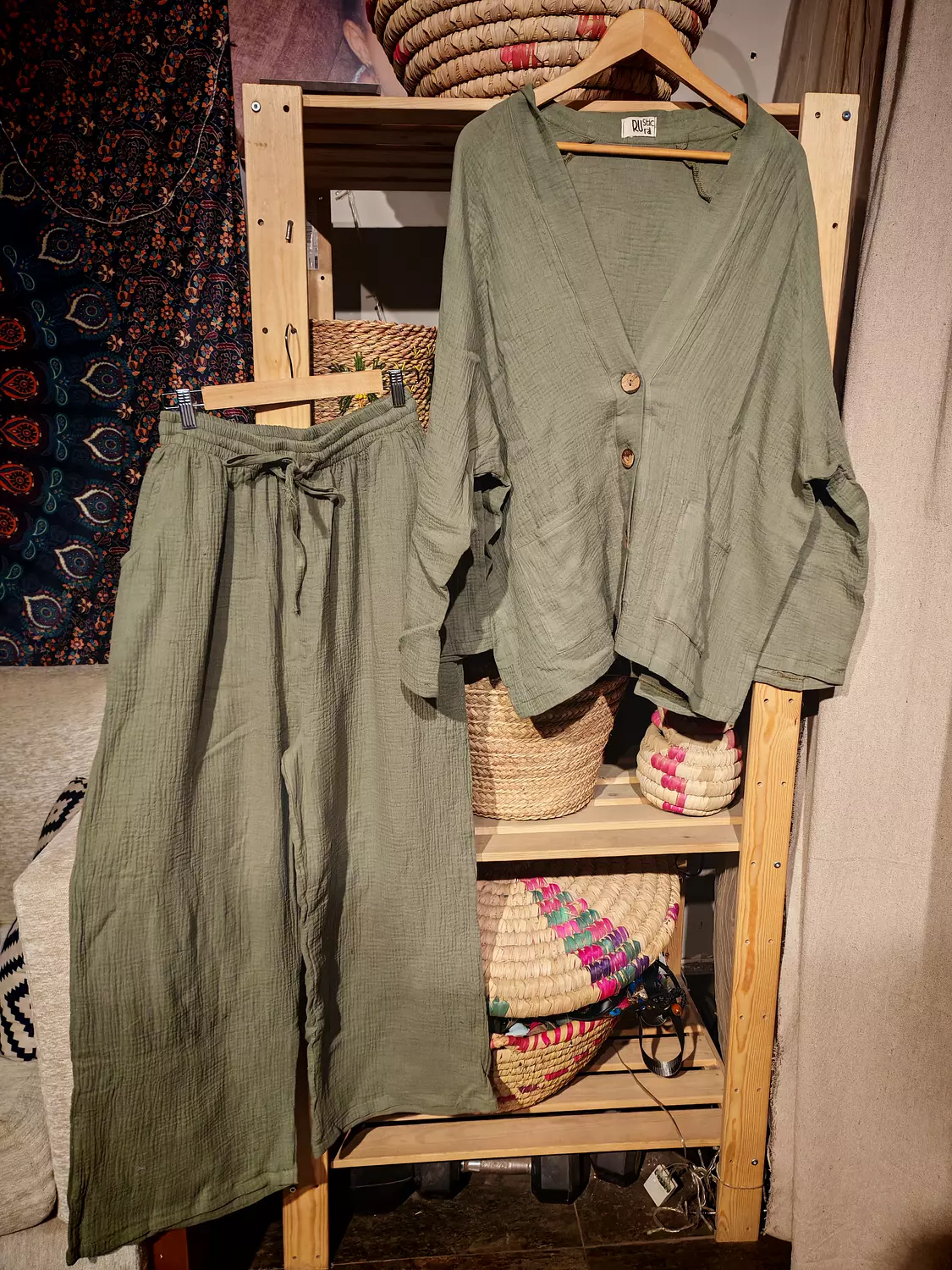 Boho olive cotton suit 4