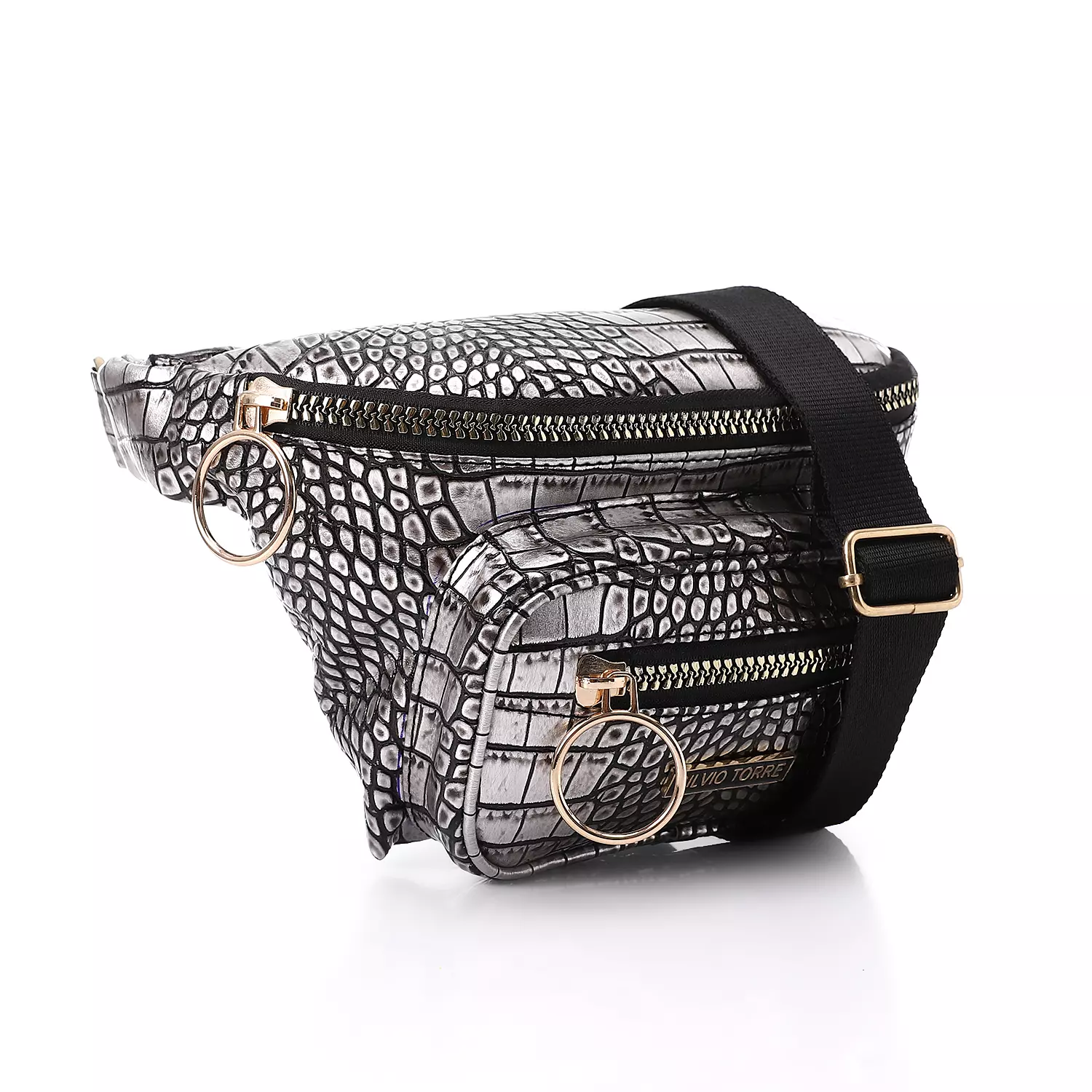 Shiny Snake Leather Super Waist Bag-Silver 1