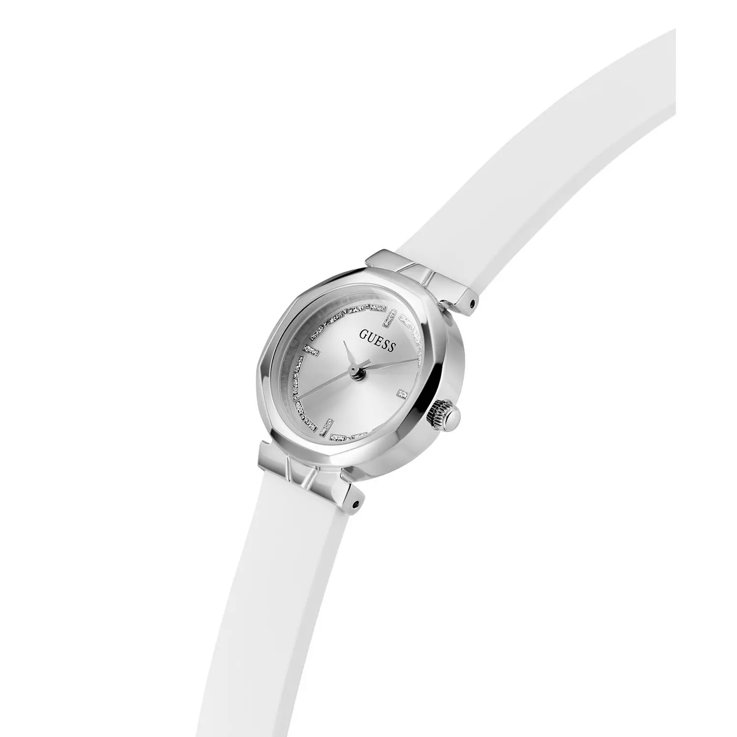 GUESS Ladies White Silver Tone Analog Watch White Silicone Strap GW0928L1 4