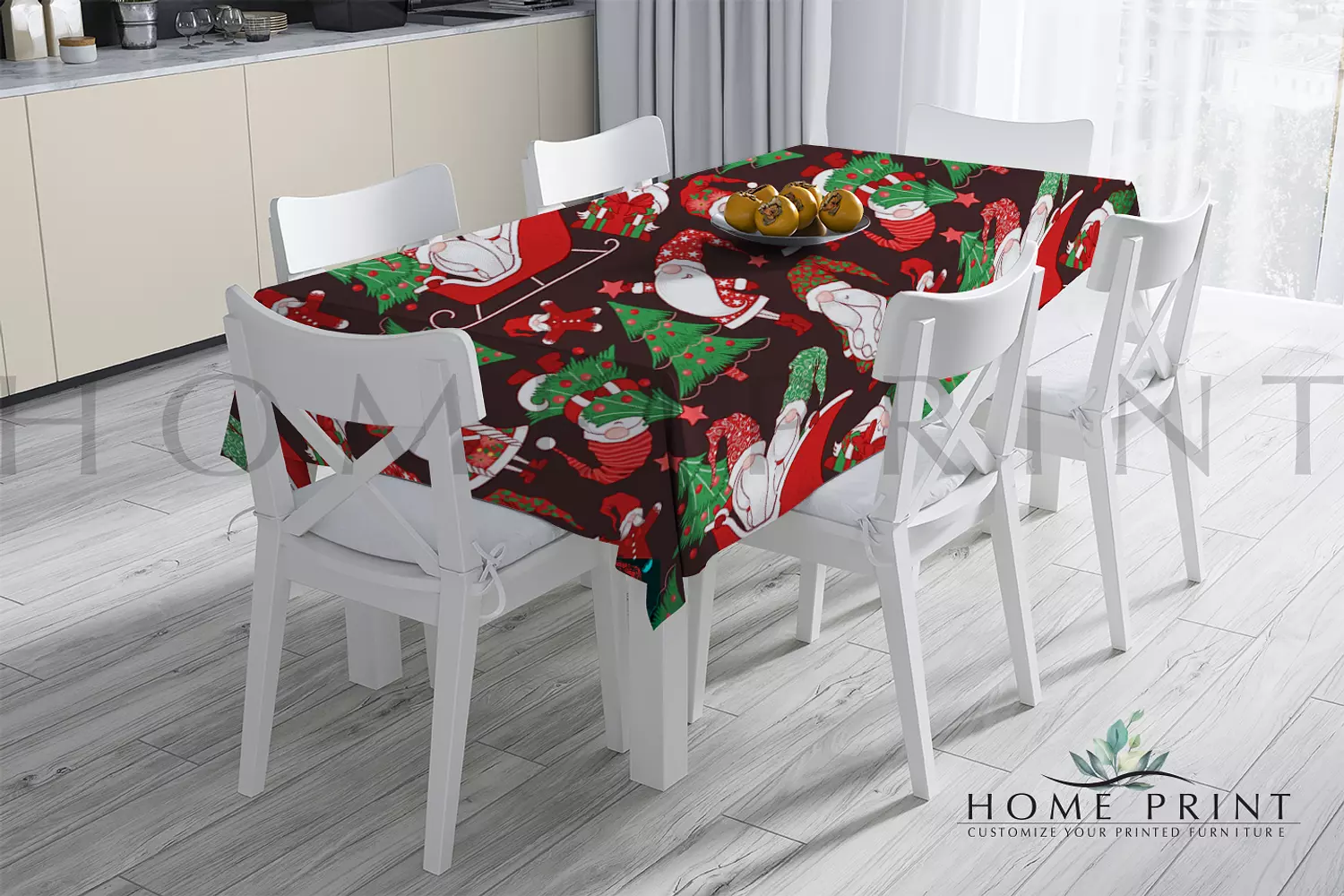 Christmas Tablecloth  - Santa Claus  - Multi Colors - Brown background - 150 cm in 250 cm image