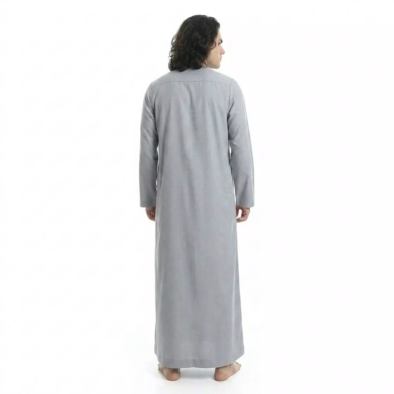  جلابيه رجالي كم طويل - قطن - 2590 - رمادي فاتح 3