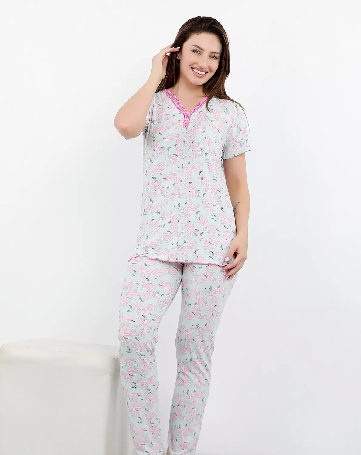 V145 Palms full-length pants pajama set image
