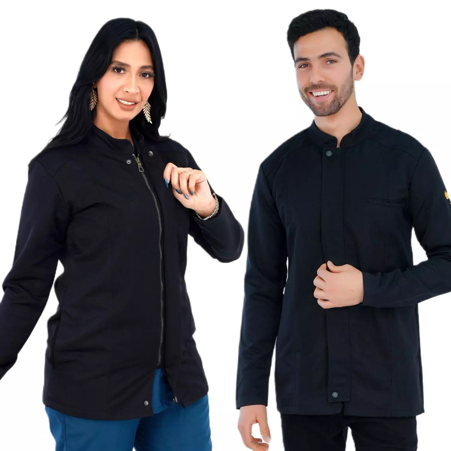 Black Half Collar Lab Coat with Zipper