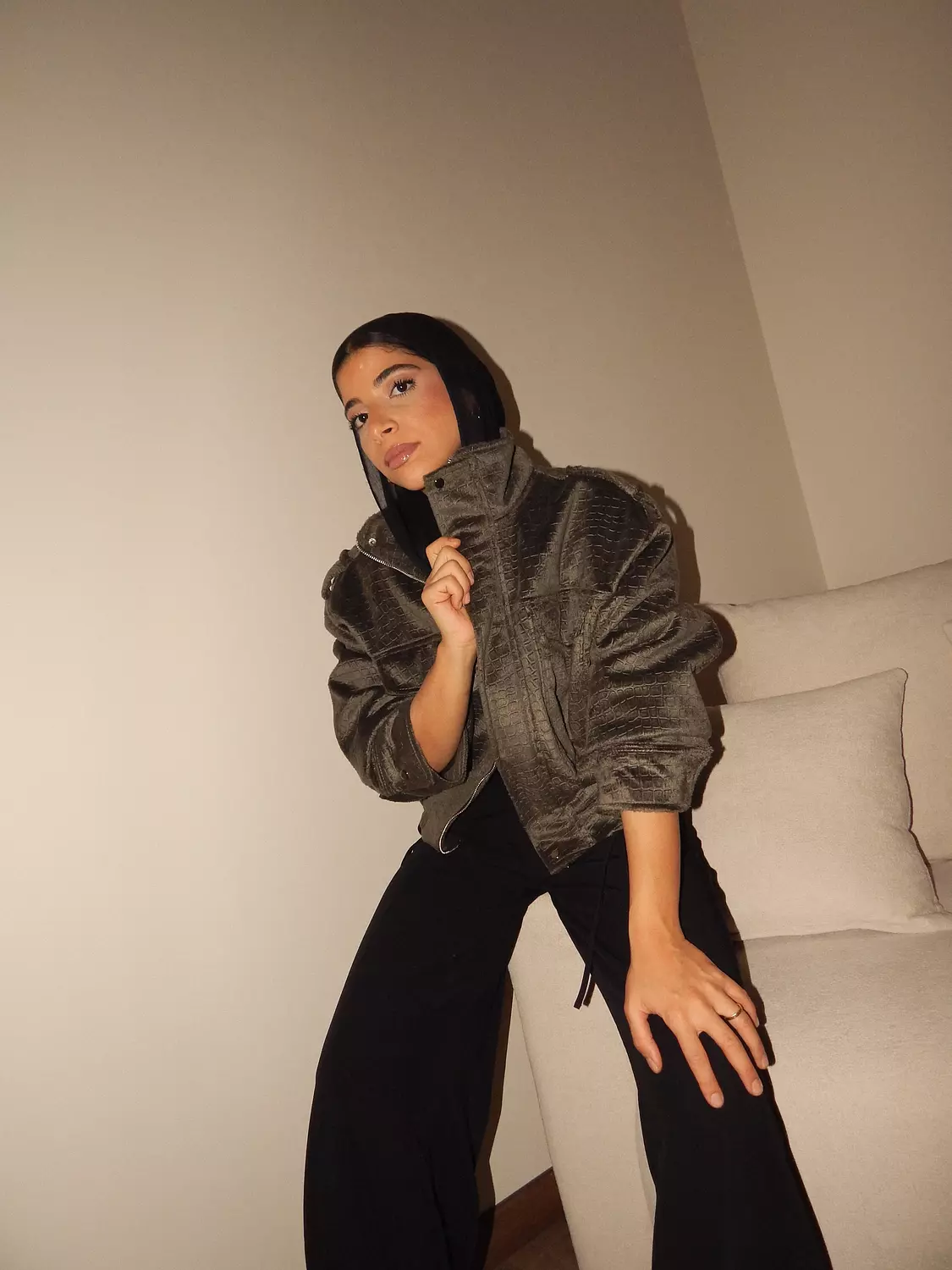 Olive Croco Suede Jacket image