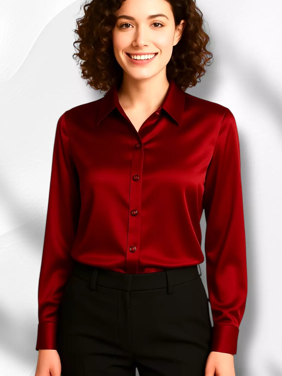 Fashion Satin Shirt- Dark Red 1