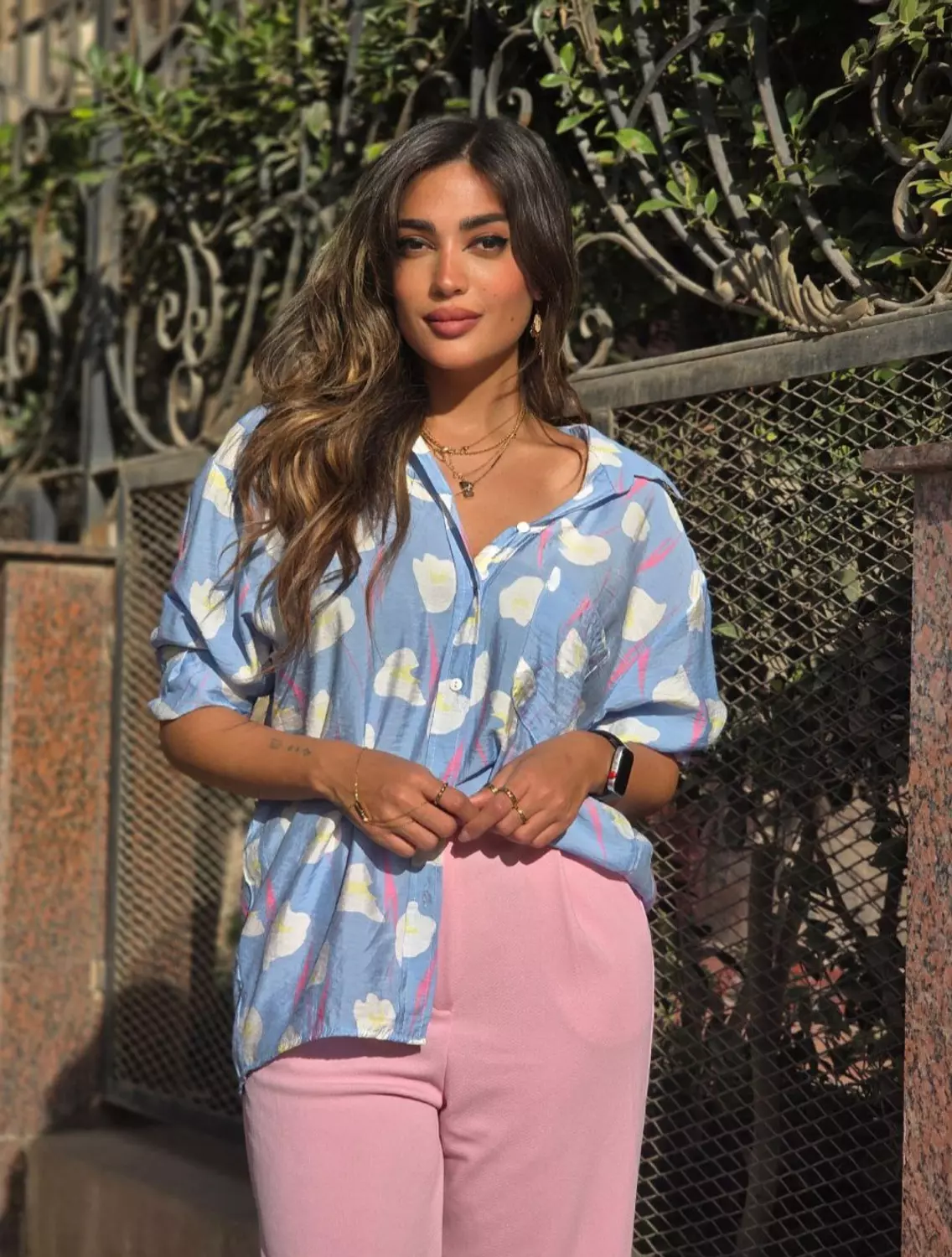 Baby blue floral shirt image