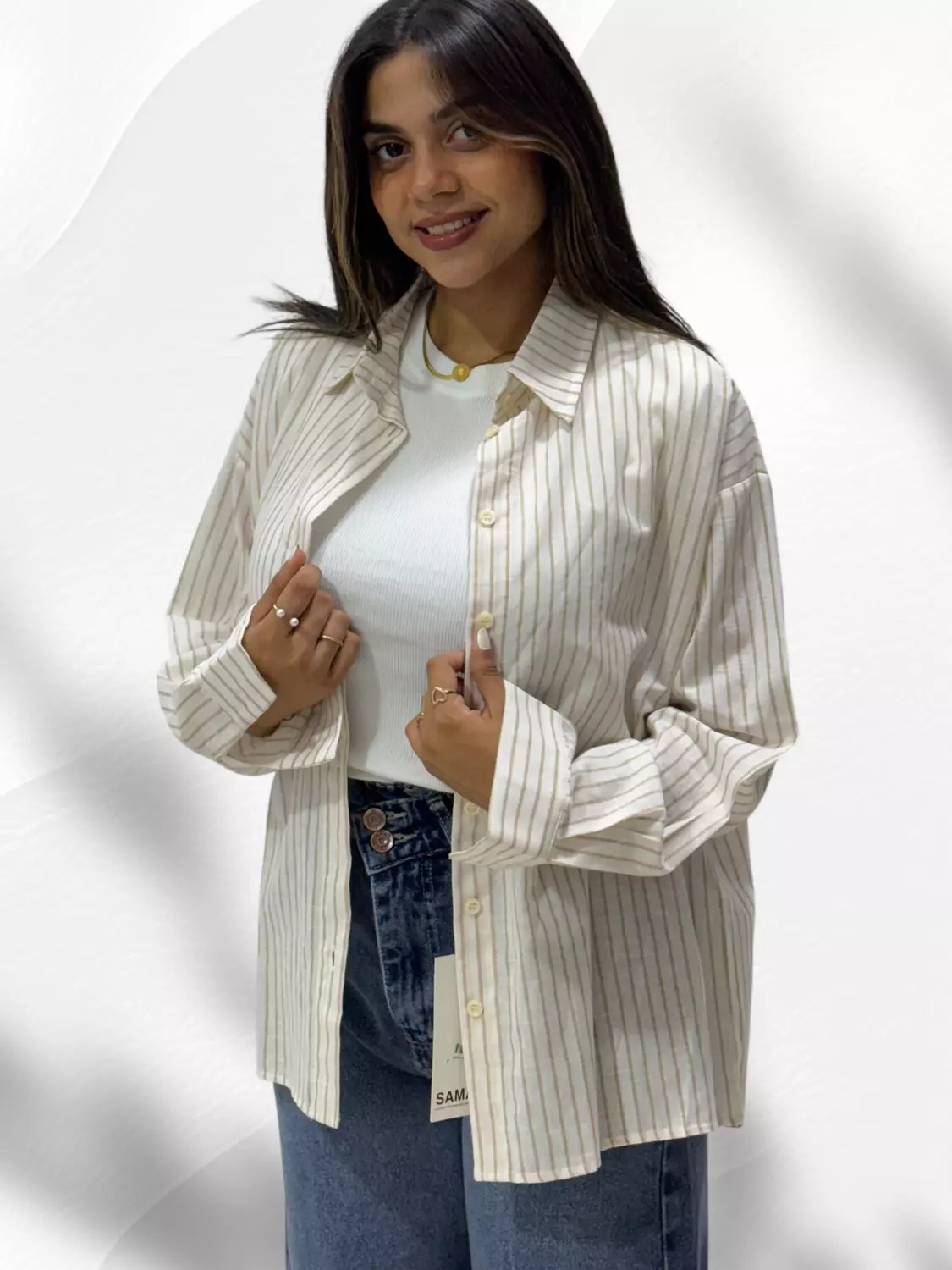 Striped Linen Shirt - Brown  image