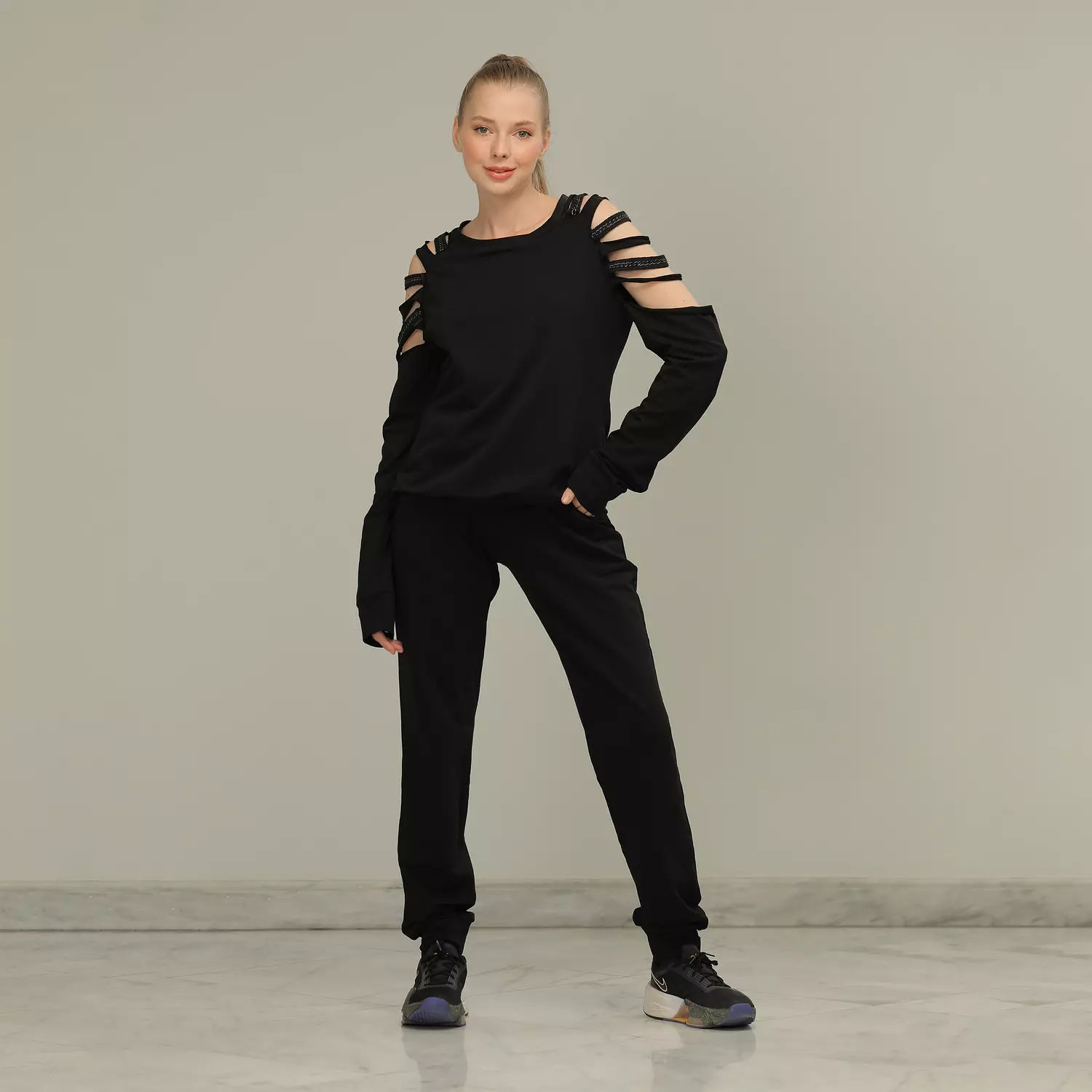 Black lounge set with cut off sleeves