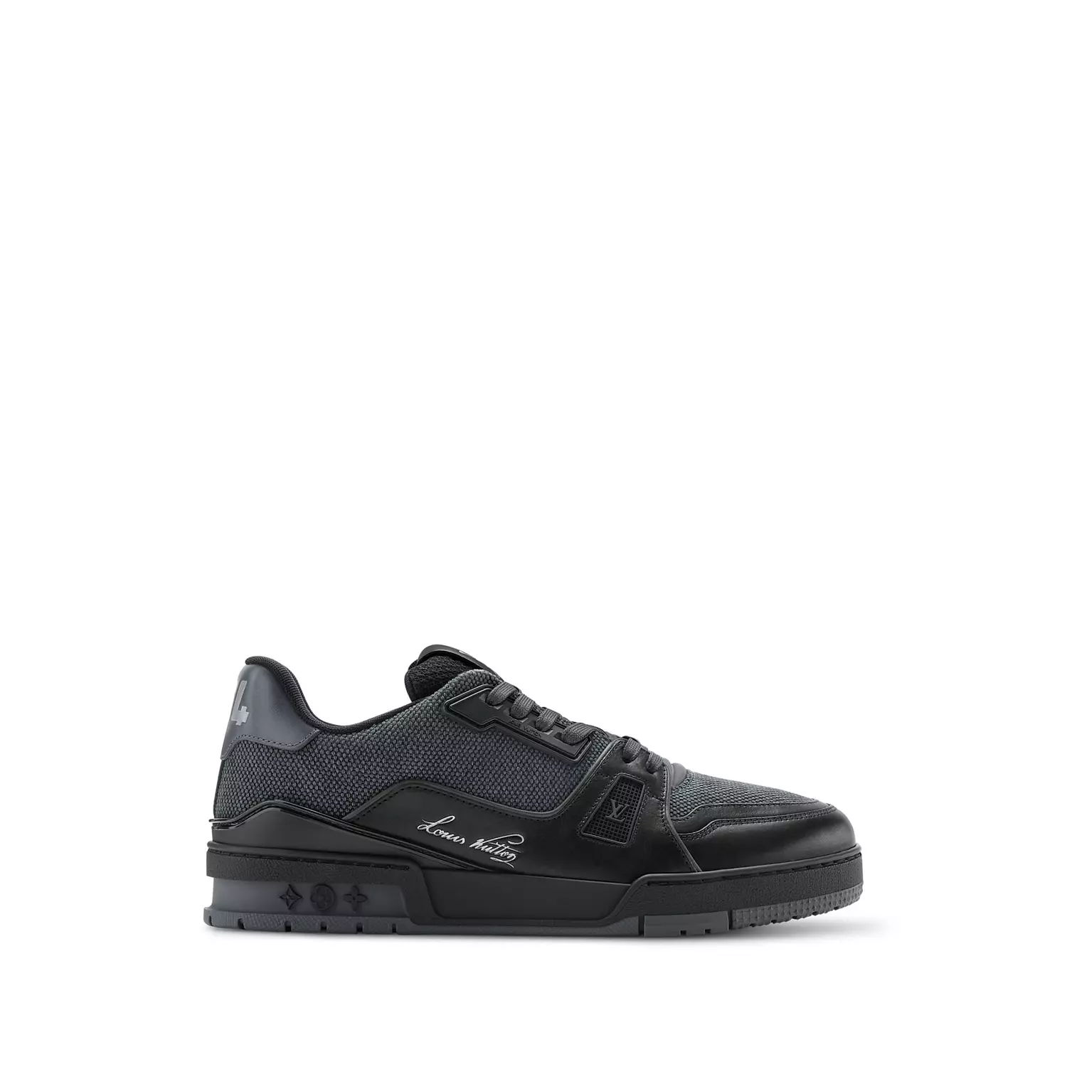 Louis Vuitton LV Trainer sneakers in black, featuring a mix of textile and calf leather image