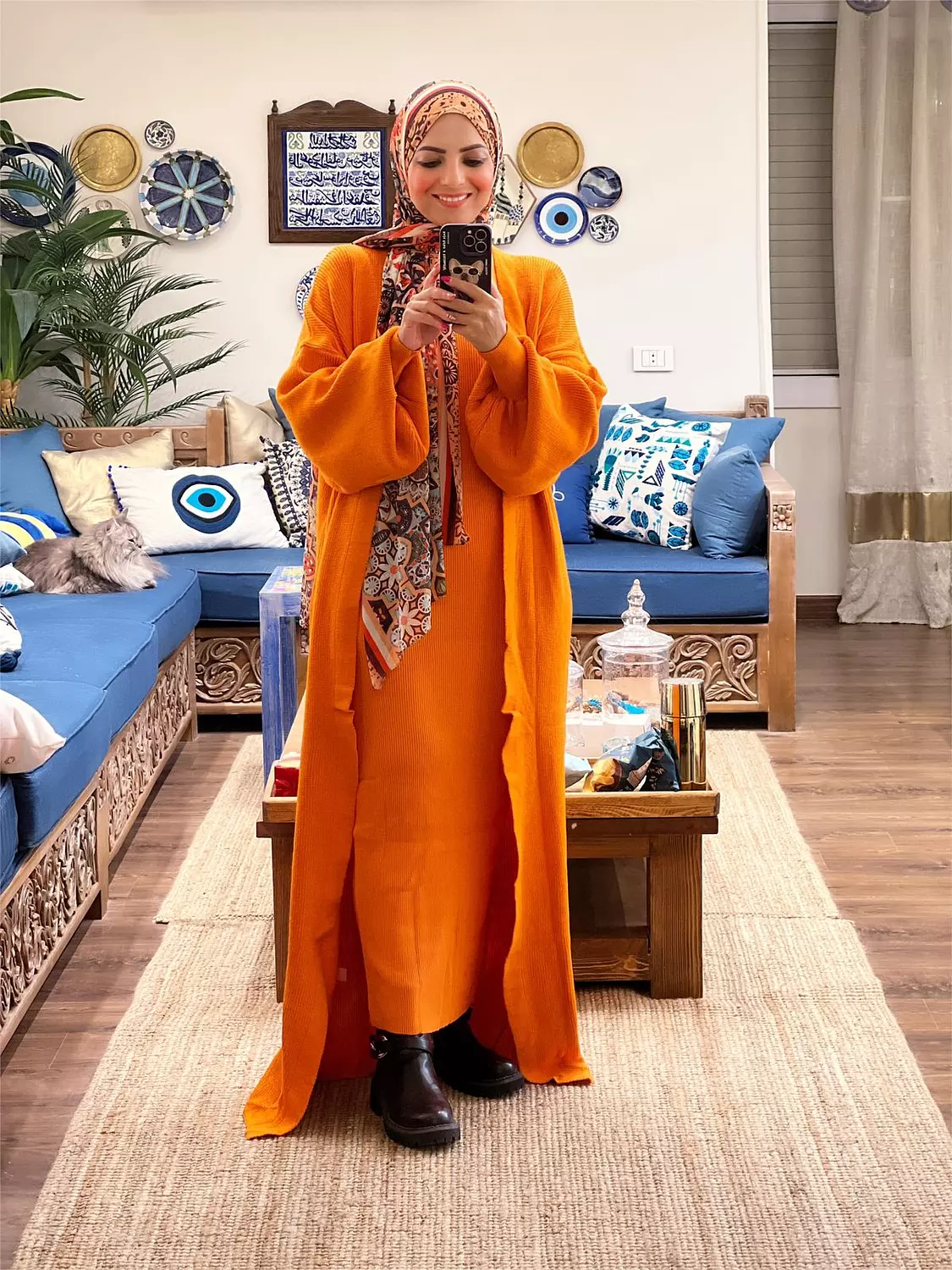 Knitted High-cool Plain Basic Dress - Orange image