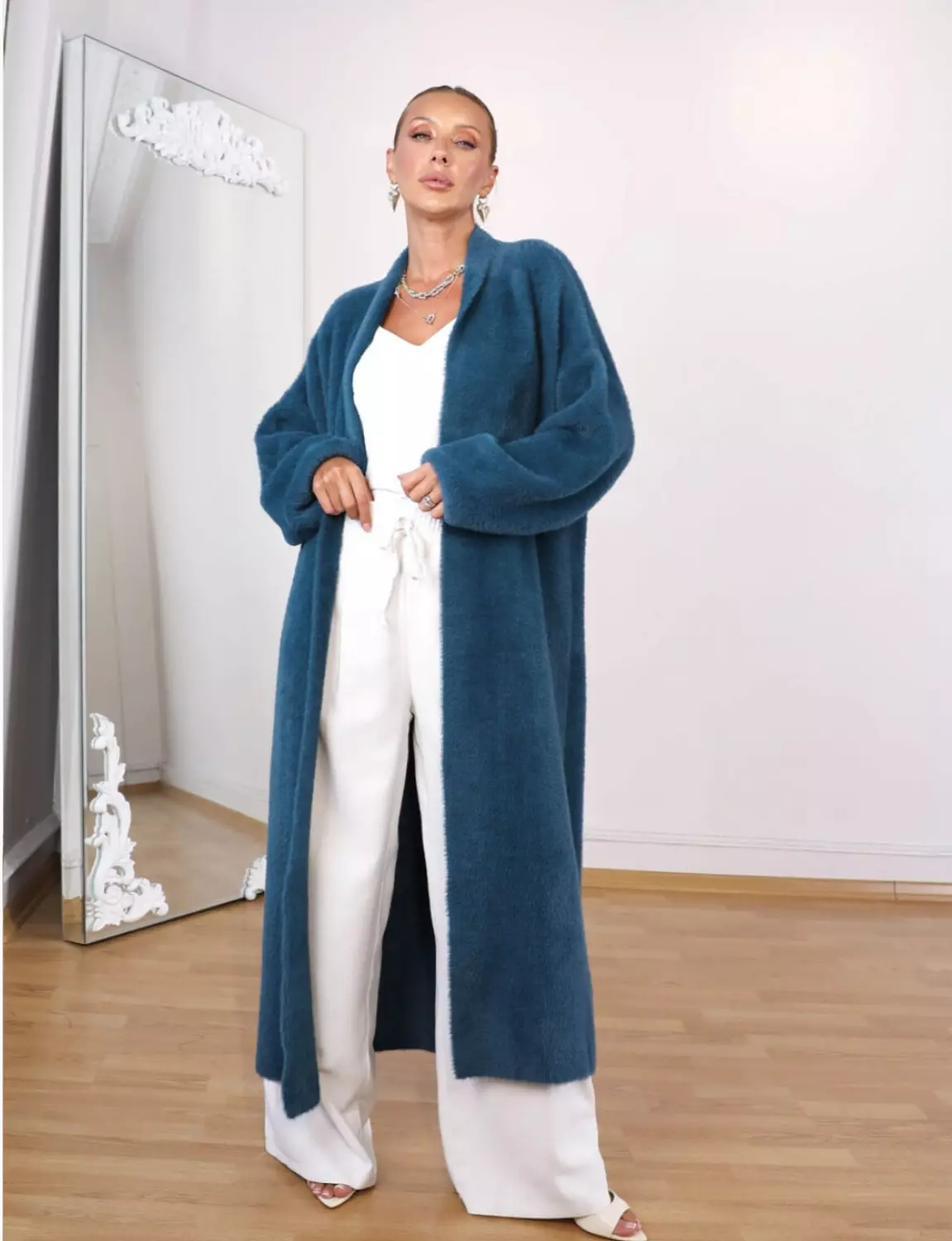 Long Open Petroleum Mohair Cardigan  image