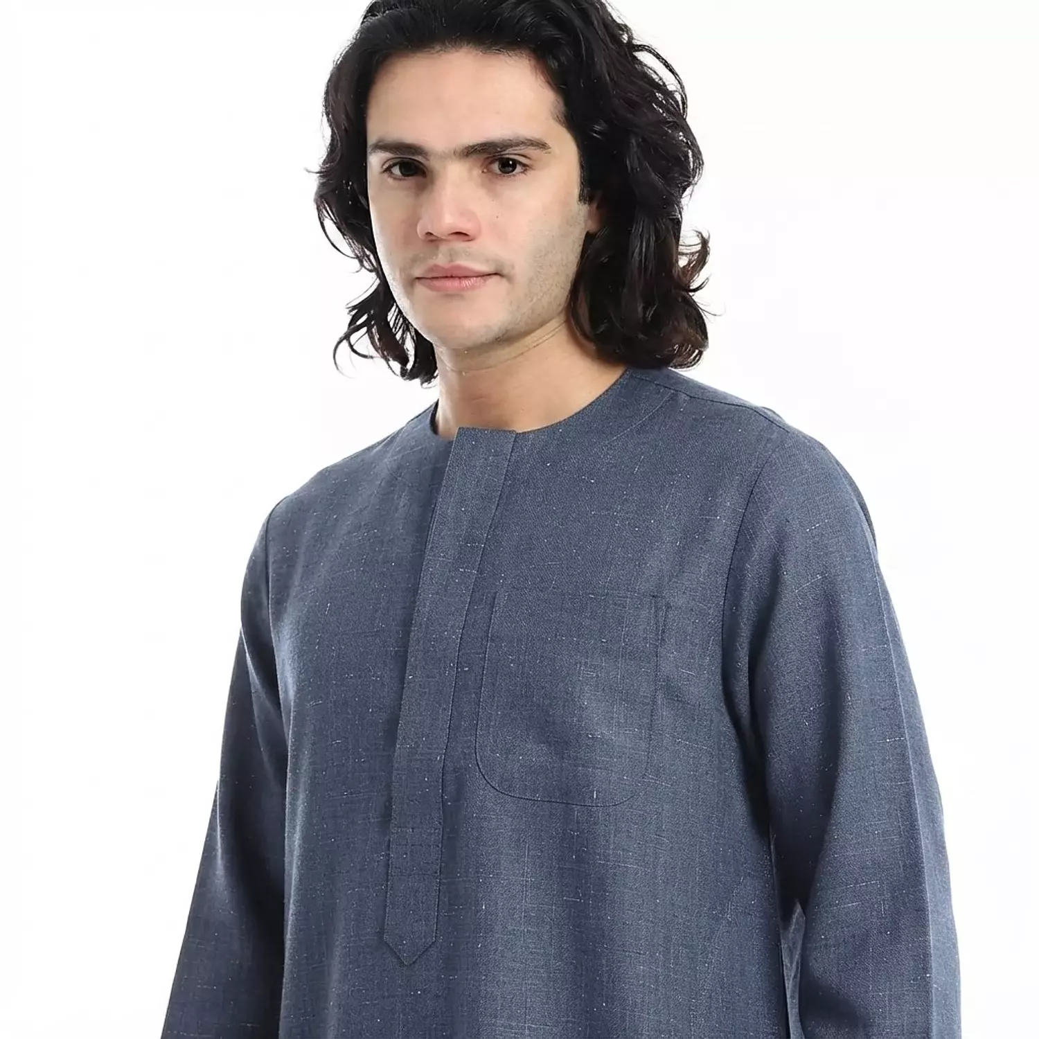 Men Galabeya Long Sleeves - Linen - 2326 - Grey (1) 2