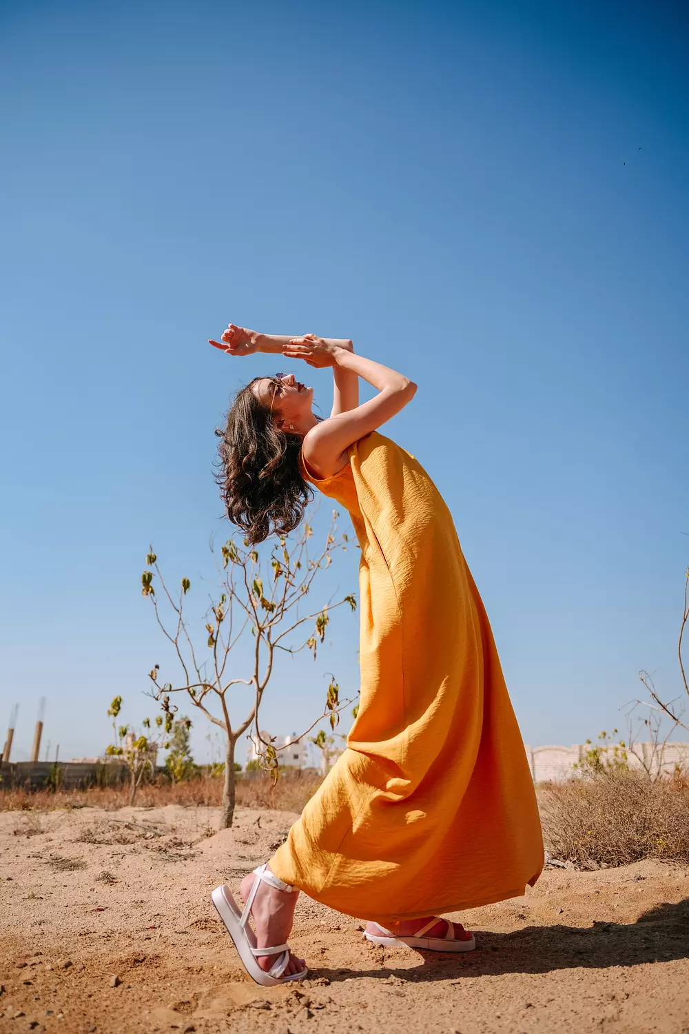 Basic Soft Linen Dress - Yellow image