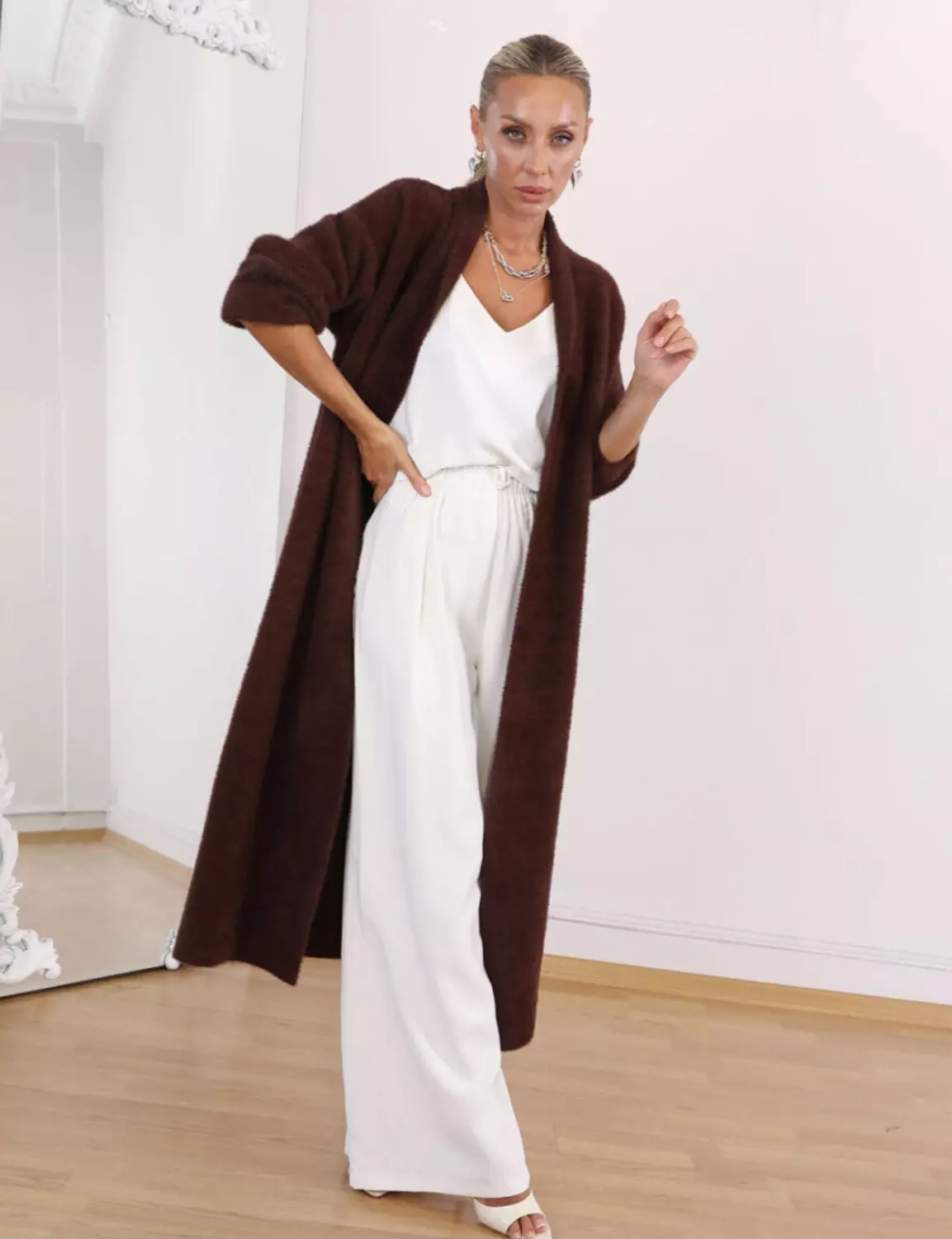 Long Open Chocolate Brown Mohair Cardigan  3