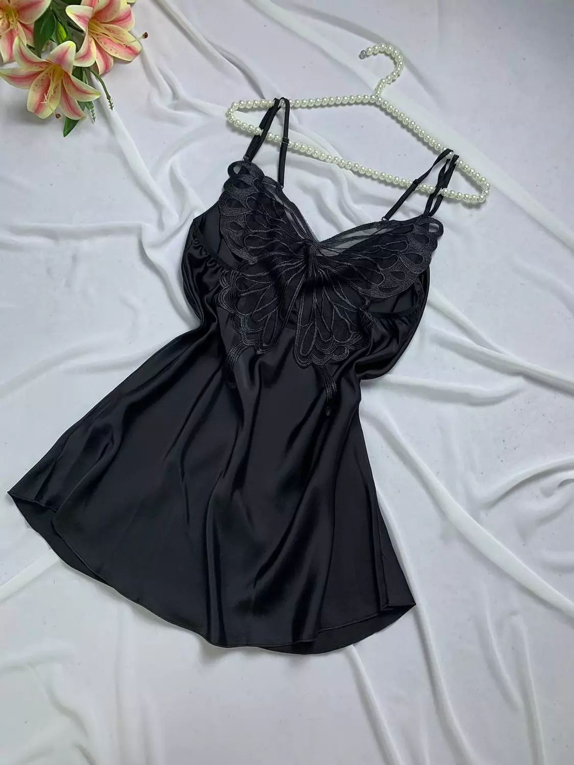 Silky satin babydoll with back butterfly 3