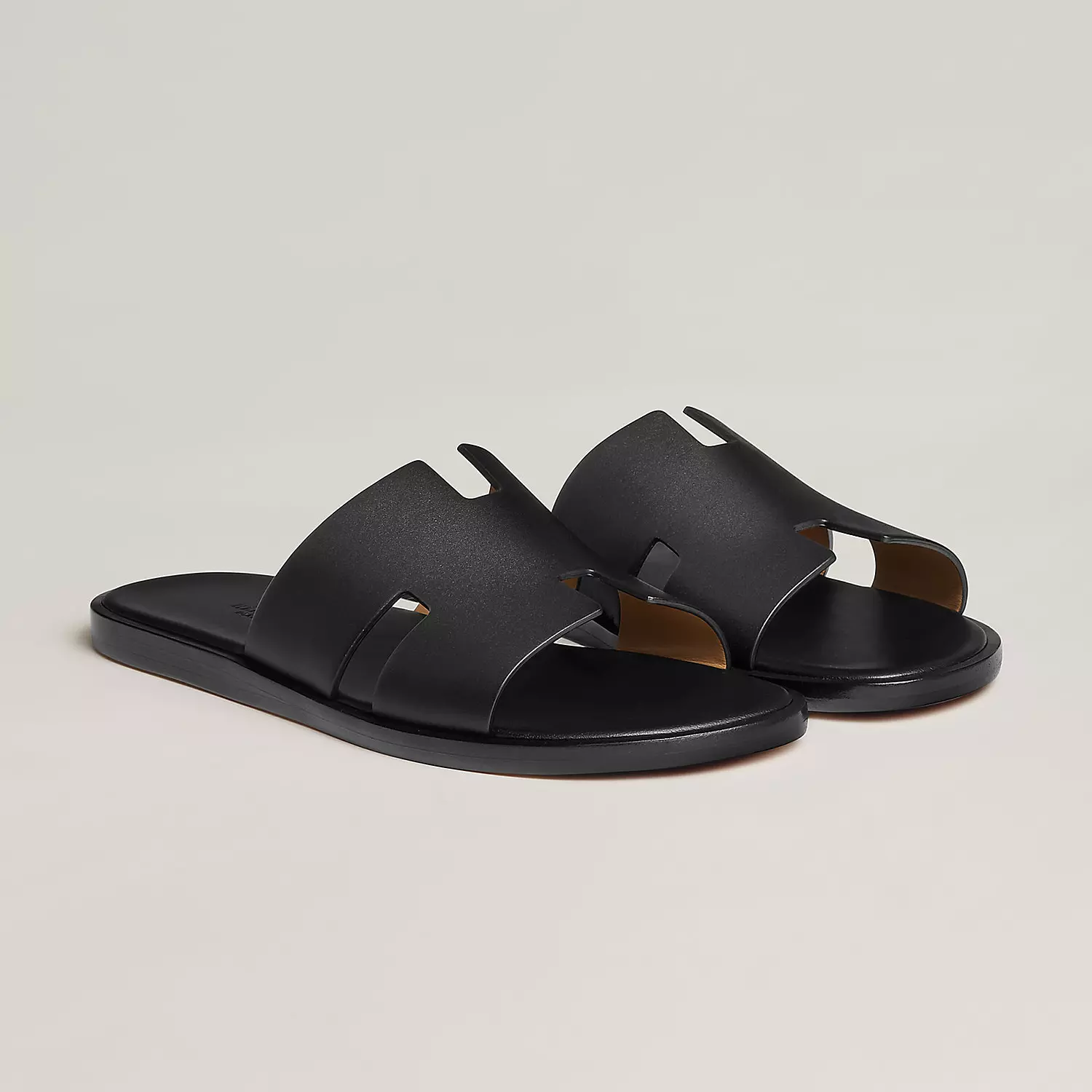 Hermes Black Leather Izmir Slide Sandals 1