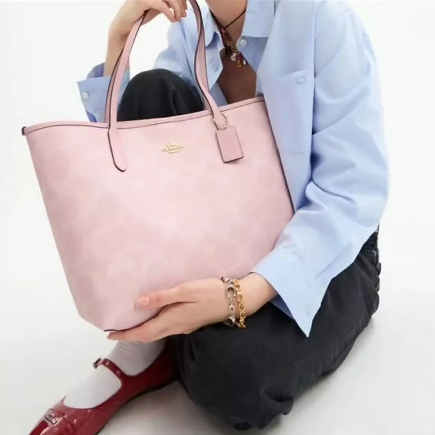 Coach city tote bags available in signature canvas powder pink image
