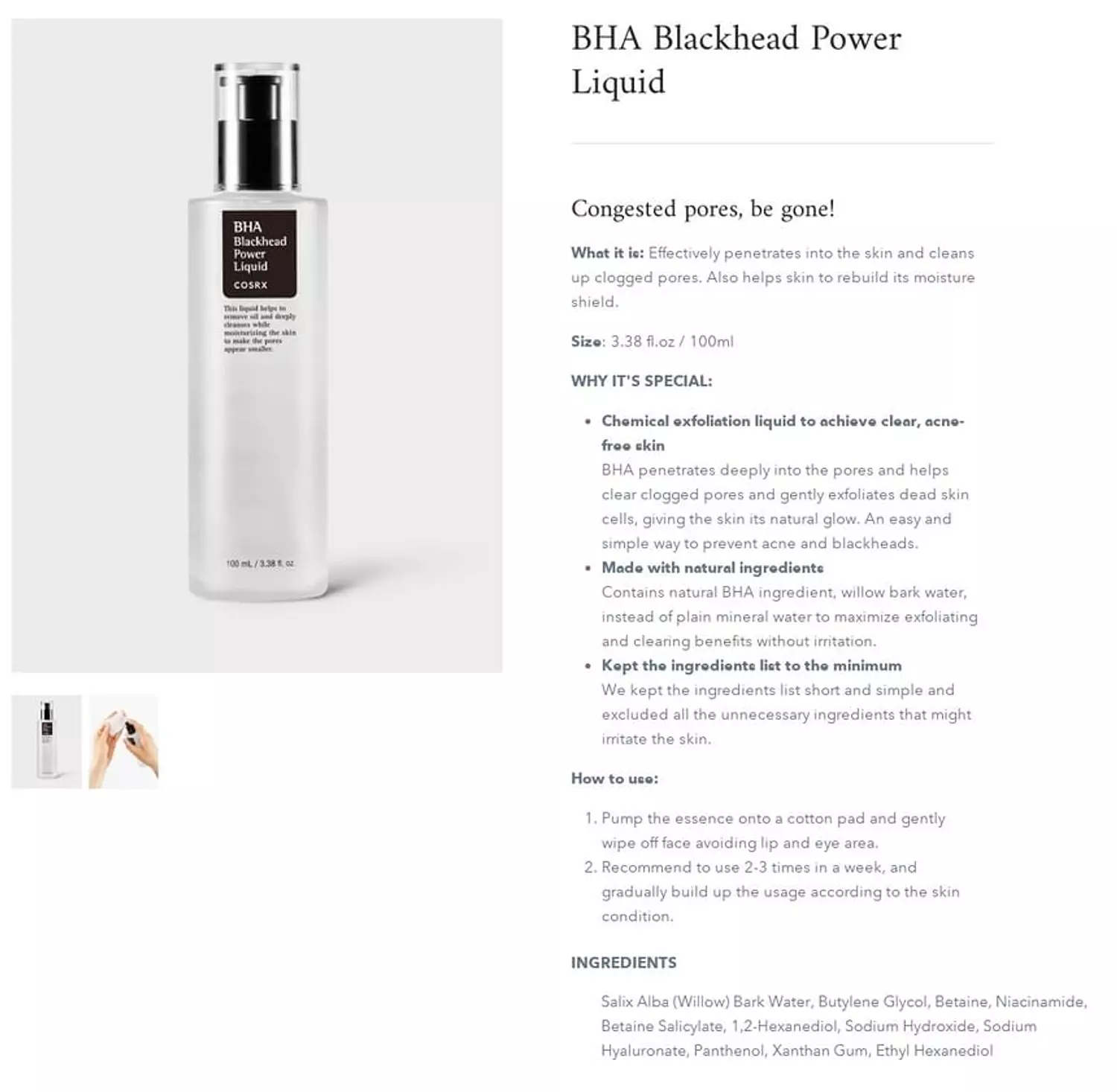COSRX - BHA Blackhead Power Liquid 1