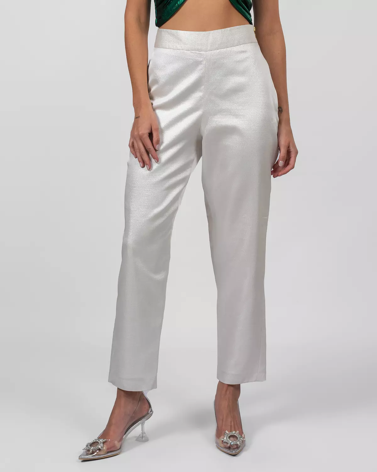 Shimmery white silk brocade trousers  image