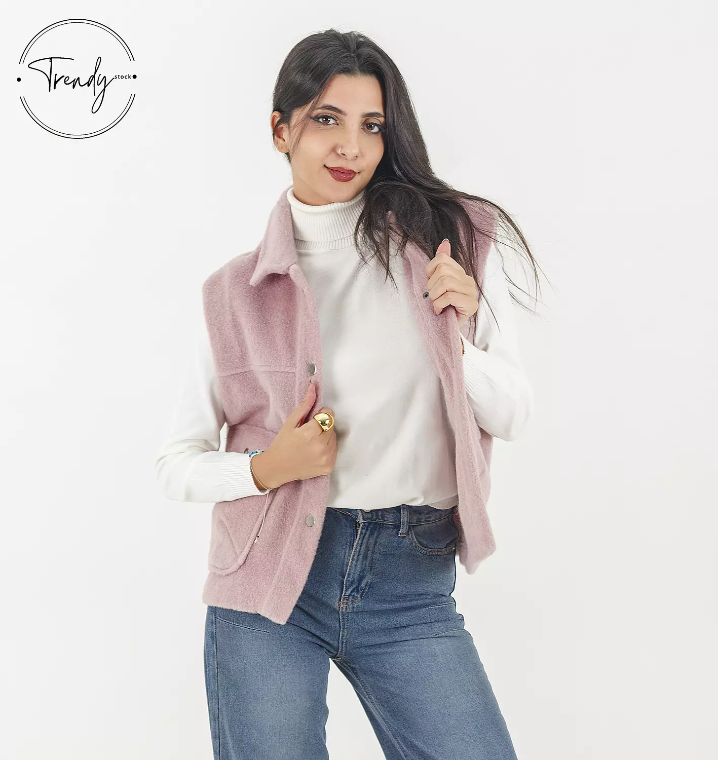 Wool Cut Pocket Pink Vest 1
