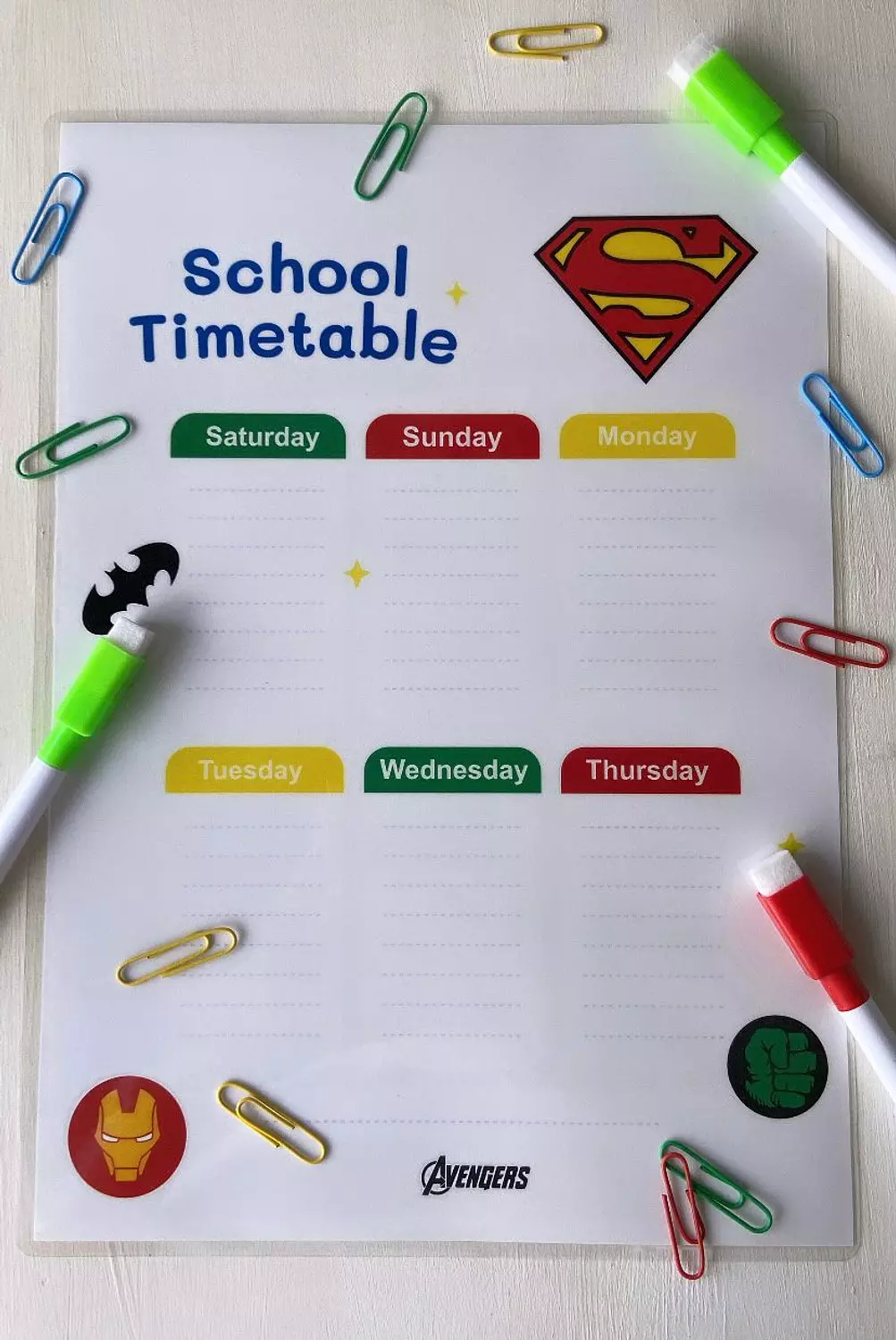 Superman School Timetable image