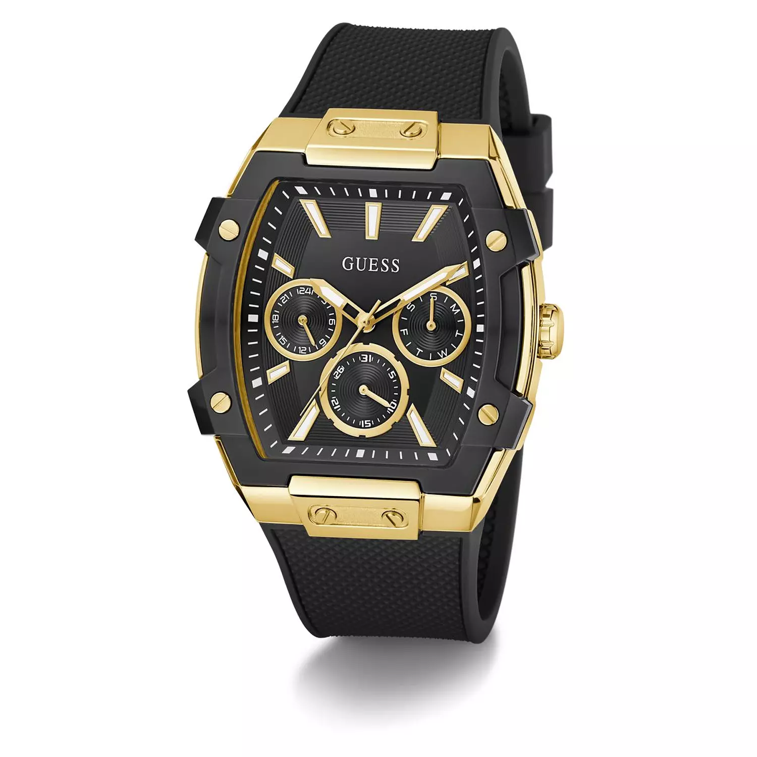 GUESS Mens Black Gold Tone Multi-function Watch Black Silicone Strap GW0956G2 4