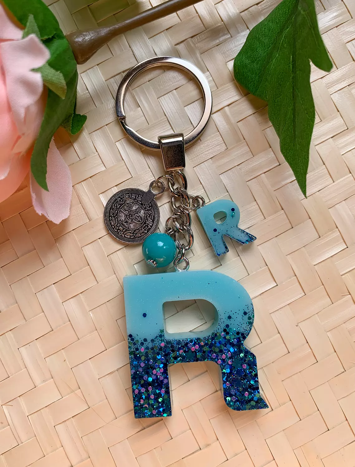 Resin Letters Keychain ( Glitter Blue ) "By Order" 14