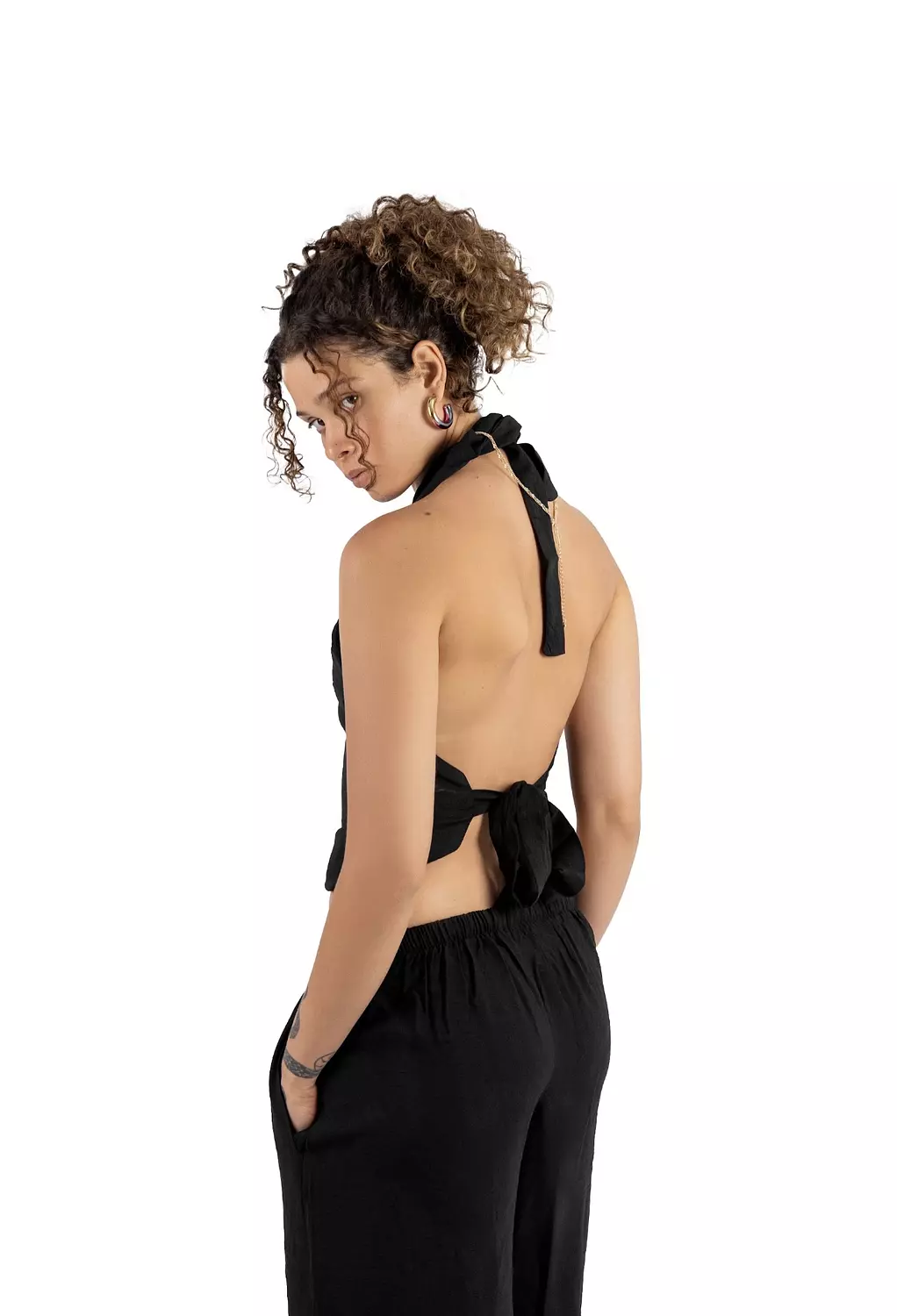 Black backless linen set   1
